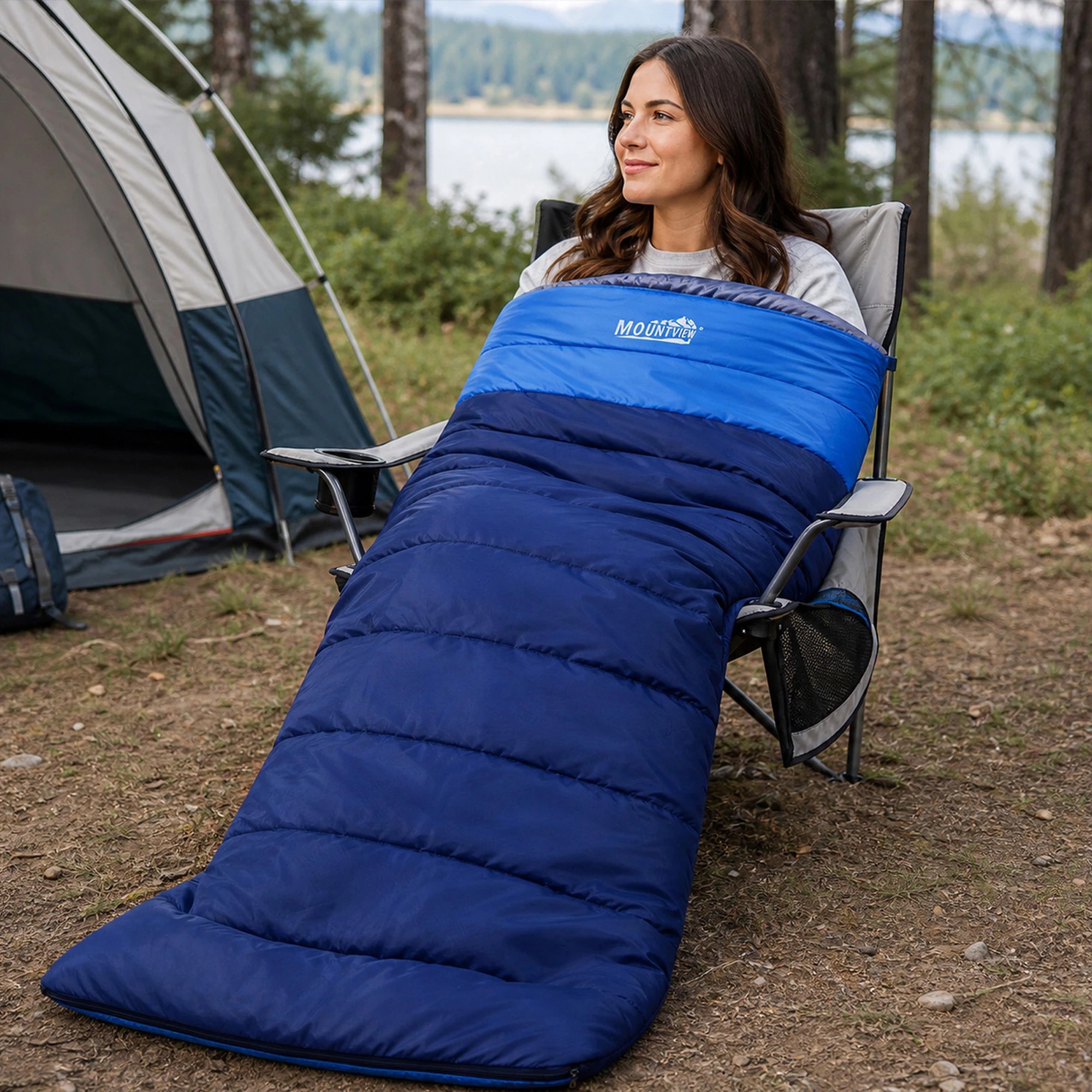 8 Mountview Sleeping Bag Extra Wide 230x100cm 3 Season Waterproof Hiking Blue, 8 of 8