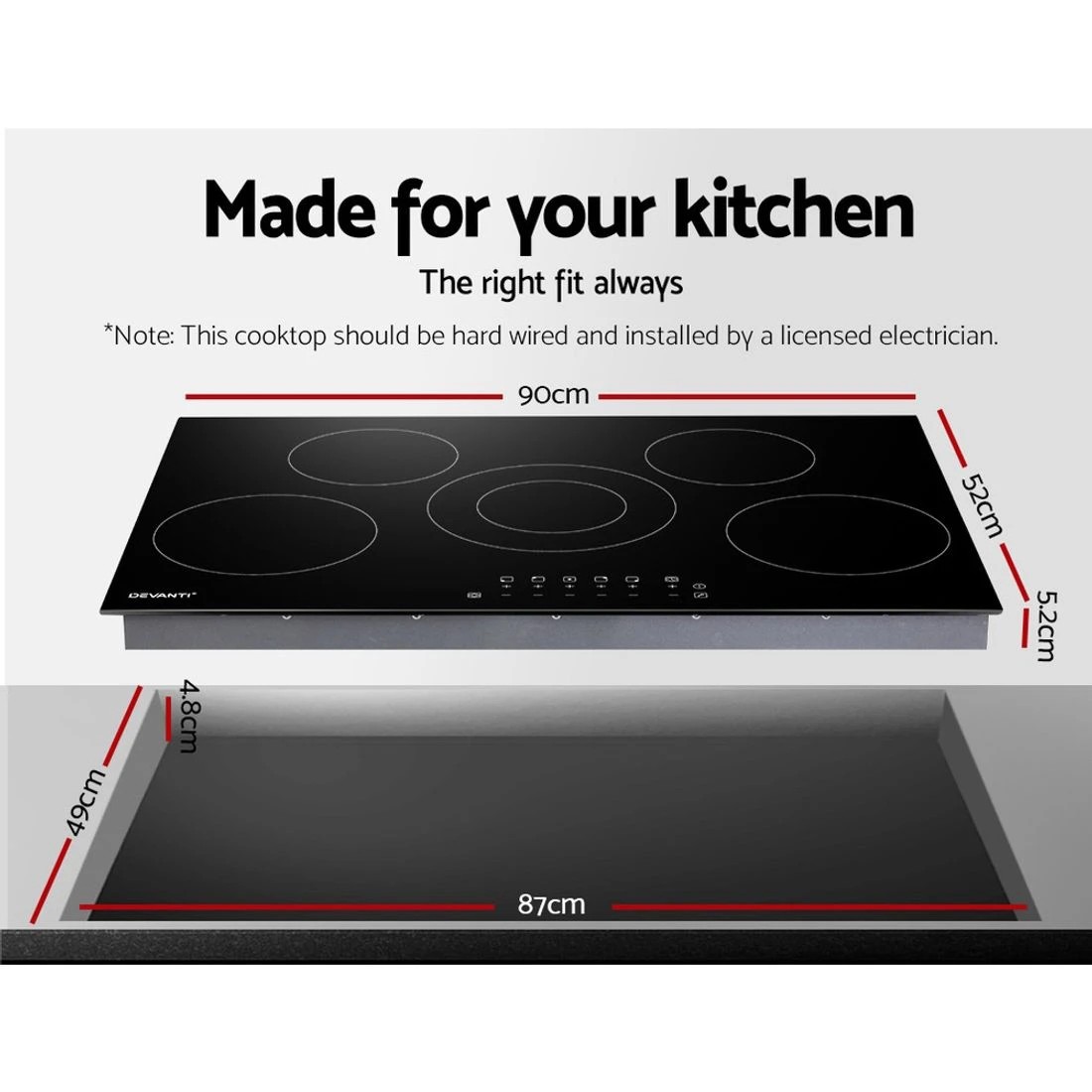 2 Devanti Electric Ceramic Cooktop 90cm - Black, 2 of 7