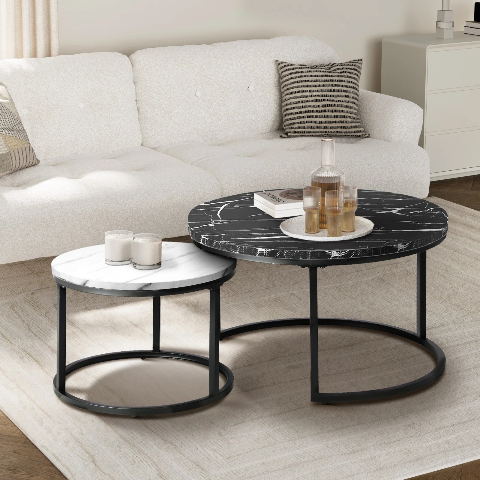 2 Oikiture Set Of 2 Coffee Table Round Marble-like Nesting Side Tables
 - Multi, 2 of 10