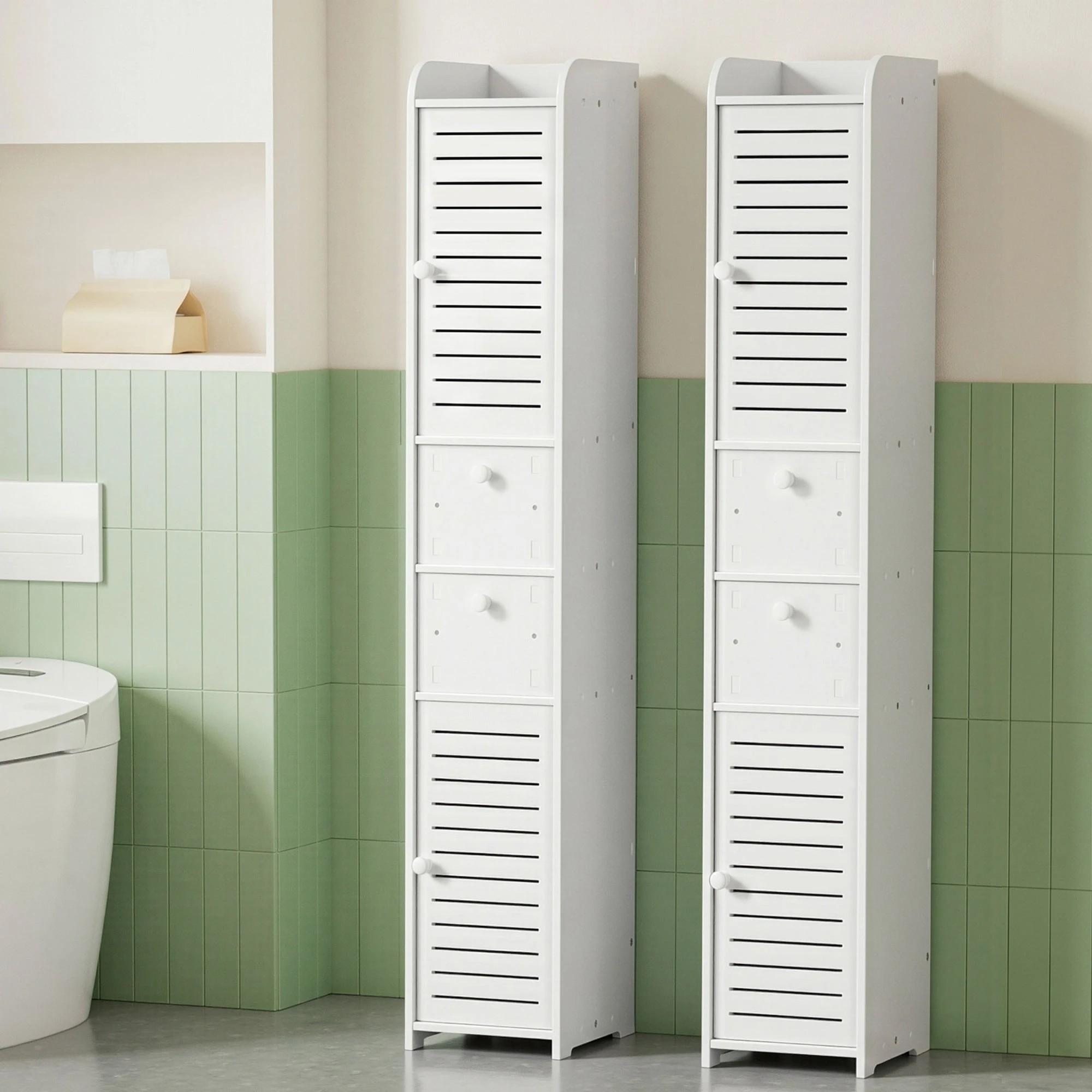 7 Artiss 2X Bathroom Toilet Storage Cabinet Laundry Tallboy Cupboard - White, 7 of 8