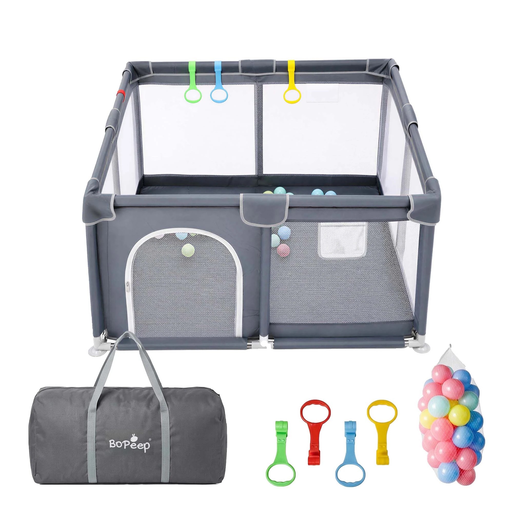 2 BoPeep Baby Playpen Large Play Pen Foldable Mesh Oxford - Grey - Grey, 2 of 8