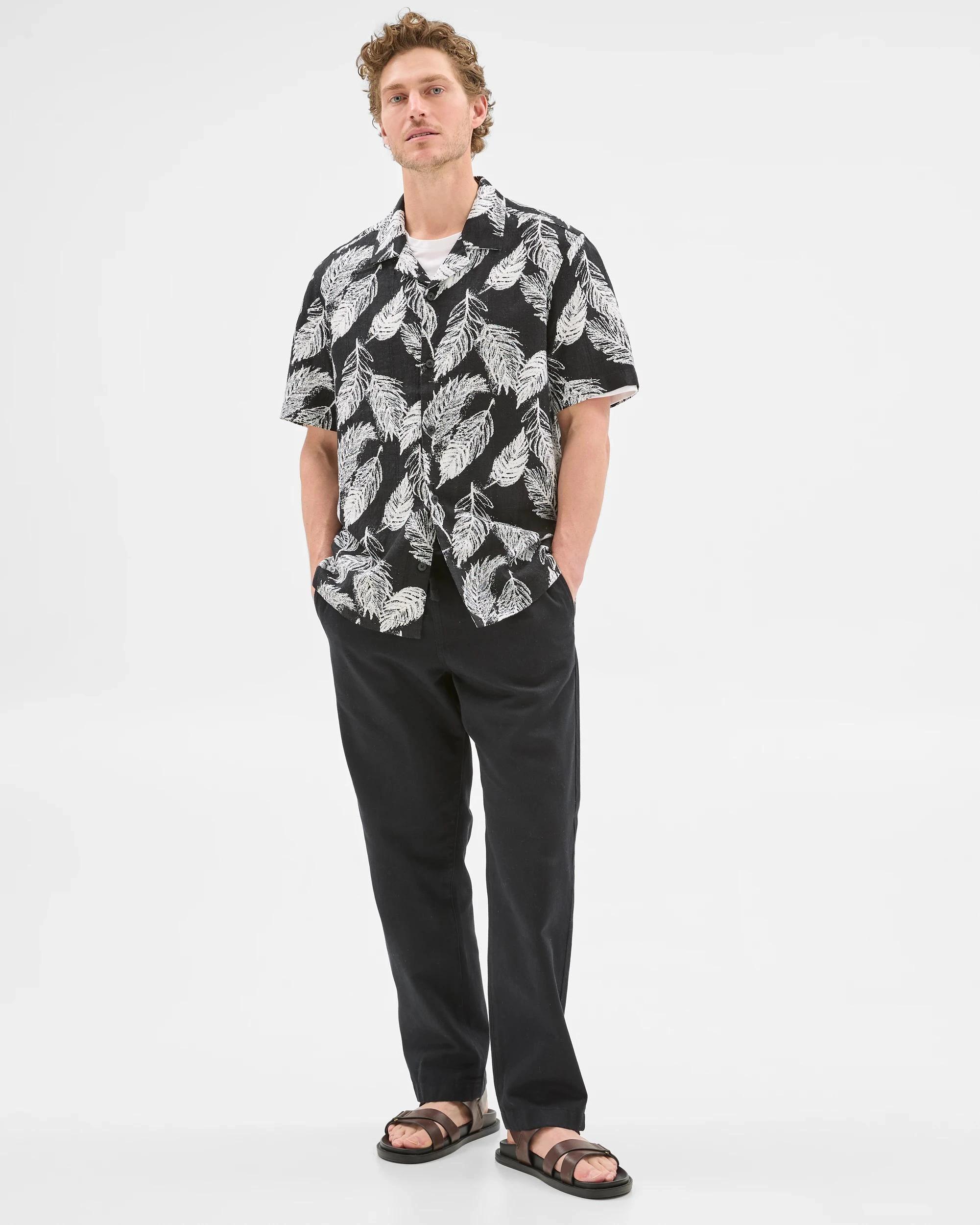 1 Target Linen Blend Short Sleeve Print Shirt BLACK, 1 of 6