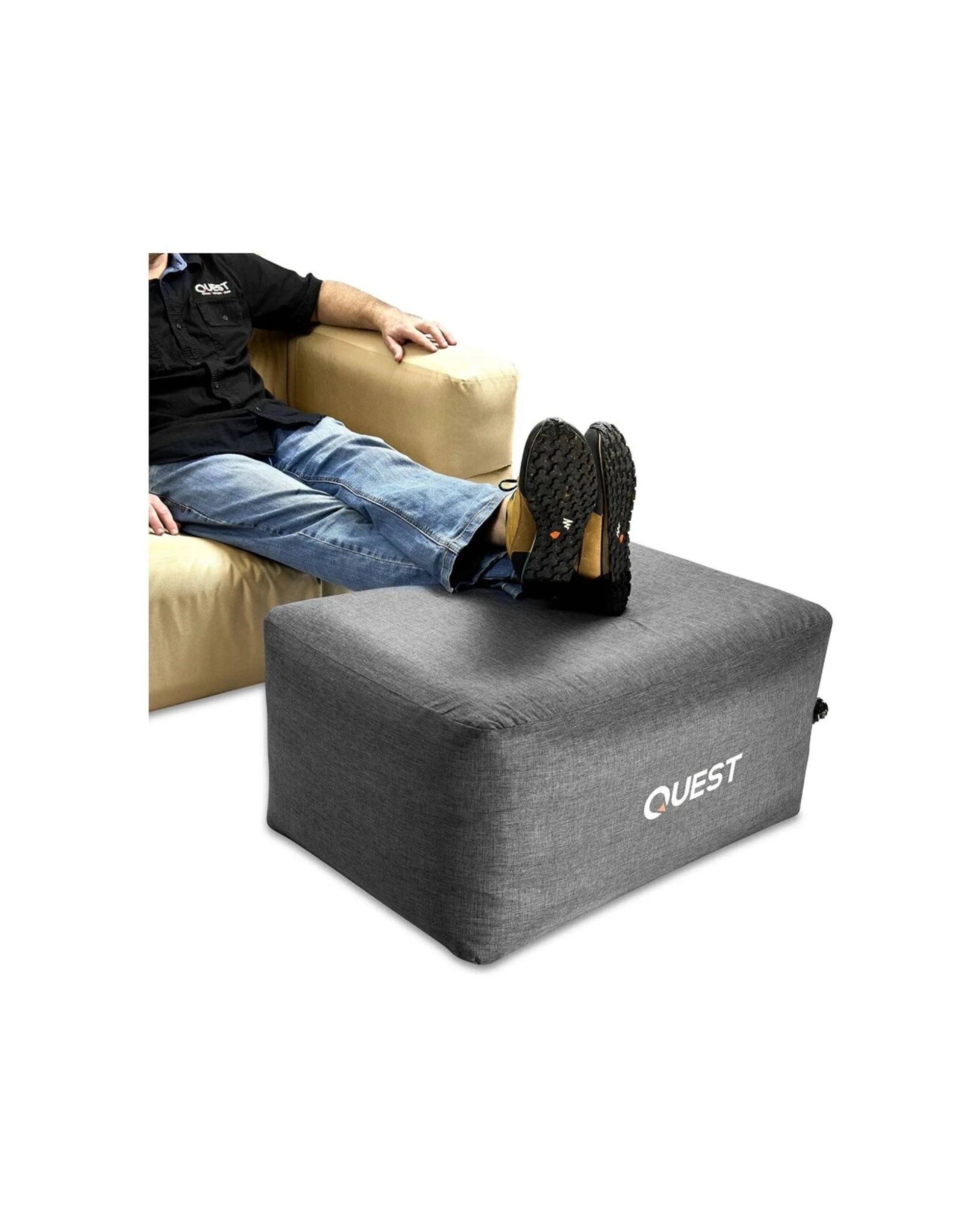 2 Quest Outdoors Air Foot Stool Inflatable Water-Resistant Boston Valve With Bag - Charcoal, 2 of 5
