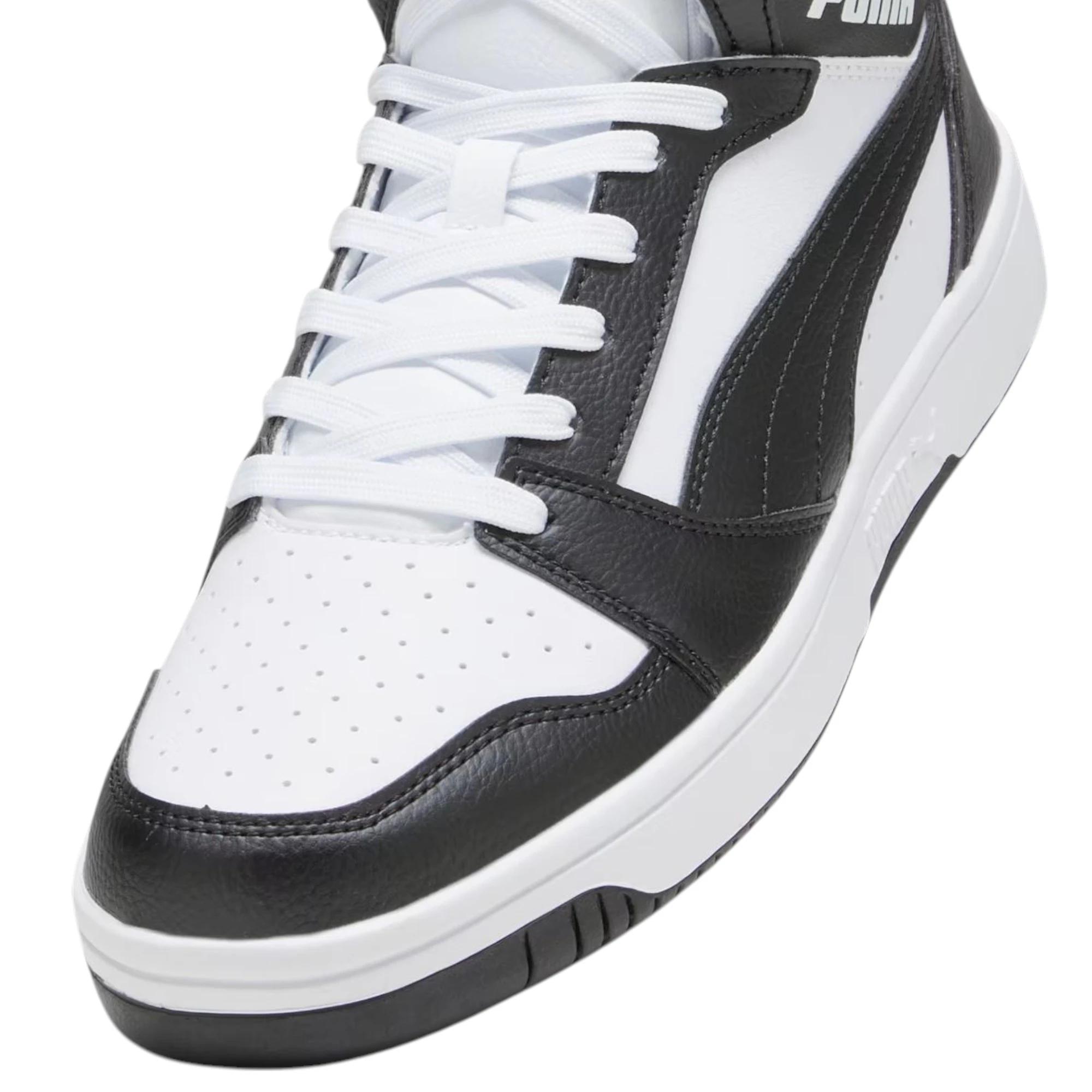 5 Puma Mens Rebound V6 Sneakers White/ Black Shoes WHITE/BLACK, 5 of 7