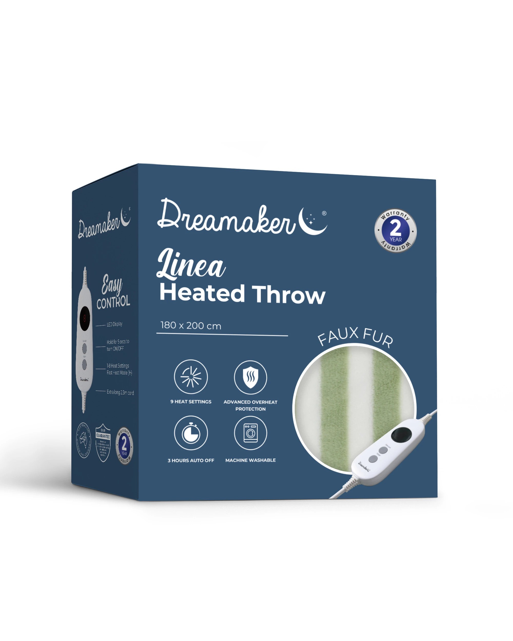8 Dreamaker Linea Faux Fur Heated Throw 180x200cm - Olive, 8 of 9