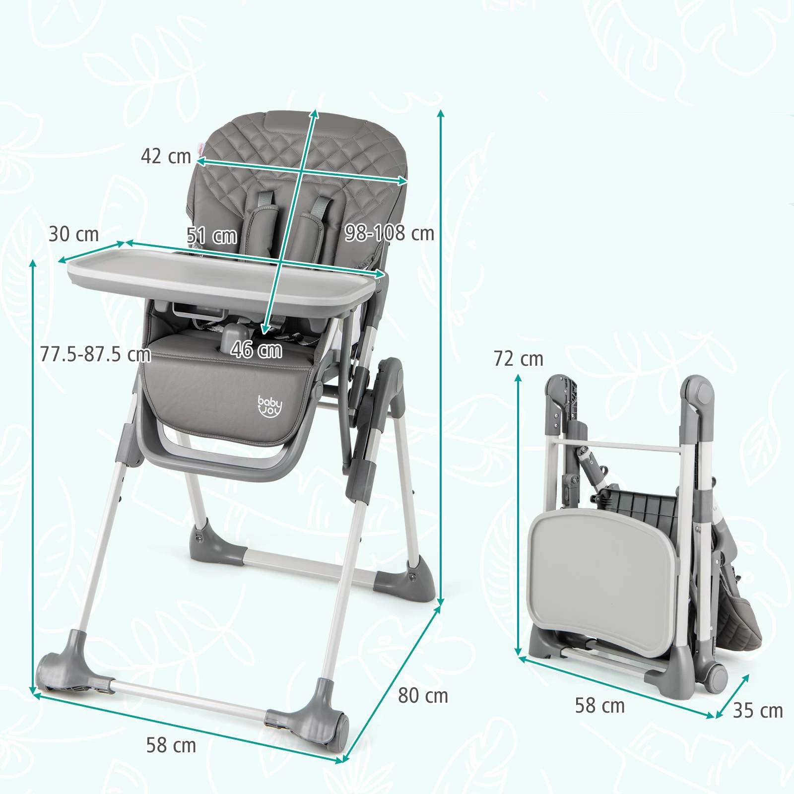 2 Costway Foldable High Chair w/Wheels & Cushion, 2 of 2