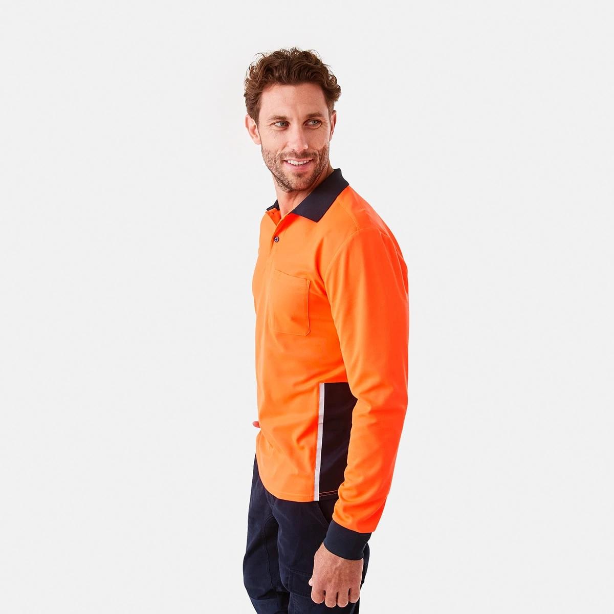 2 Workwear Long Sleeve Hi-Visibility Cool Polo Shirt SAFETY ORANGE, 2 of 7