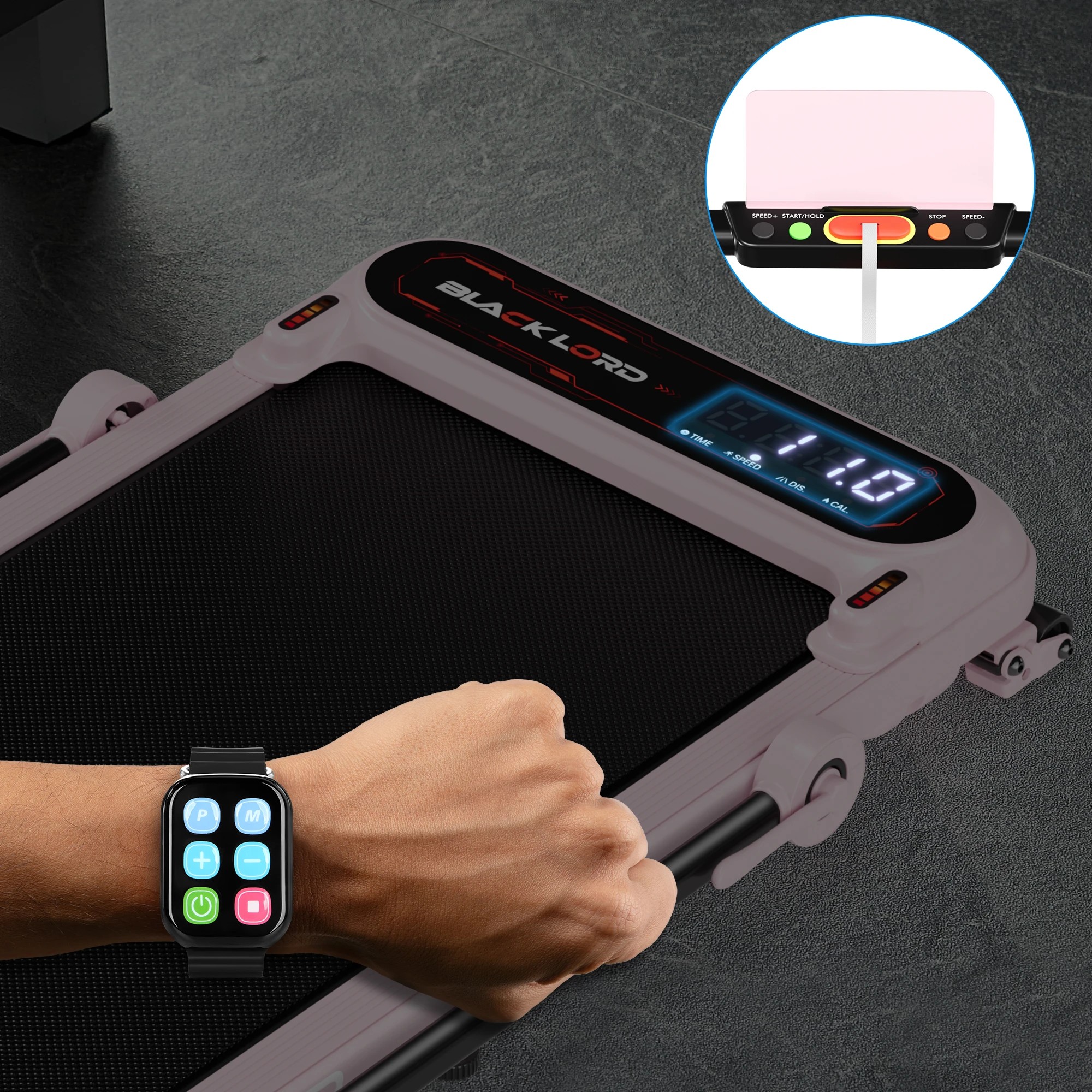 6 Black Lord Treadmill Electric Walking Pad Incline Shock Absorbers Foldable - Pink, 6 of 9