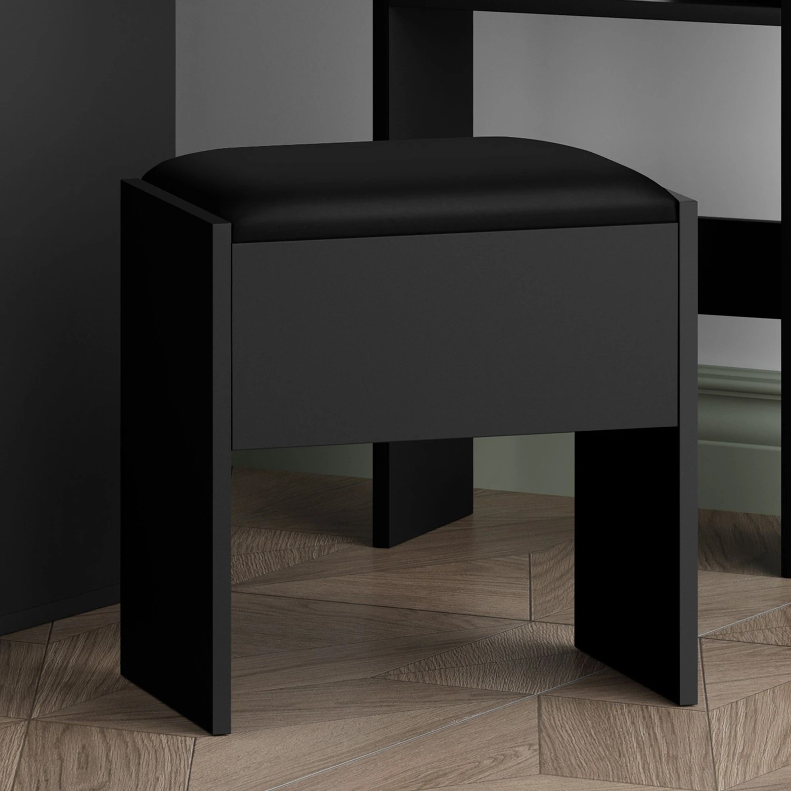 8 Alfordson Dressing Table Stool Set Makeup Tri-fold Mirror Vanity Desk - Black, 8 of 10