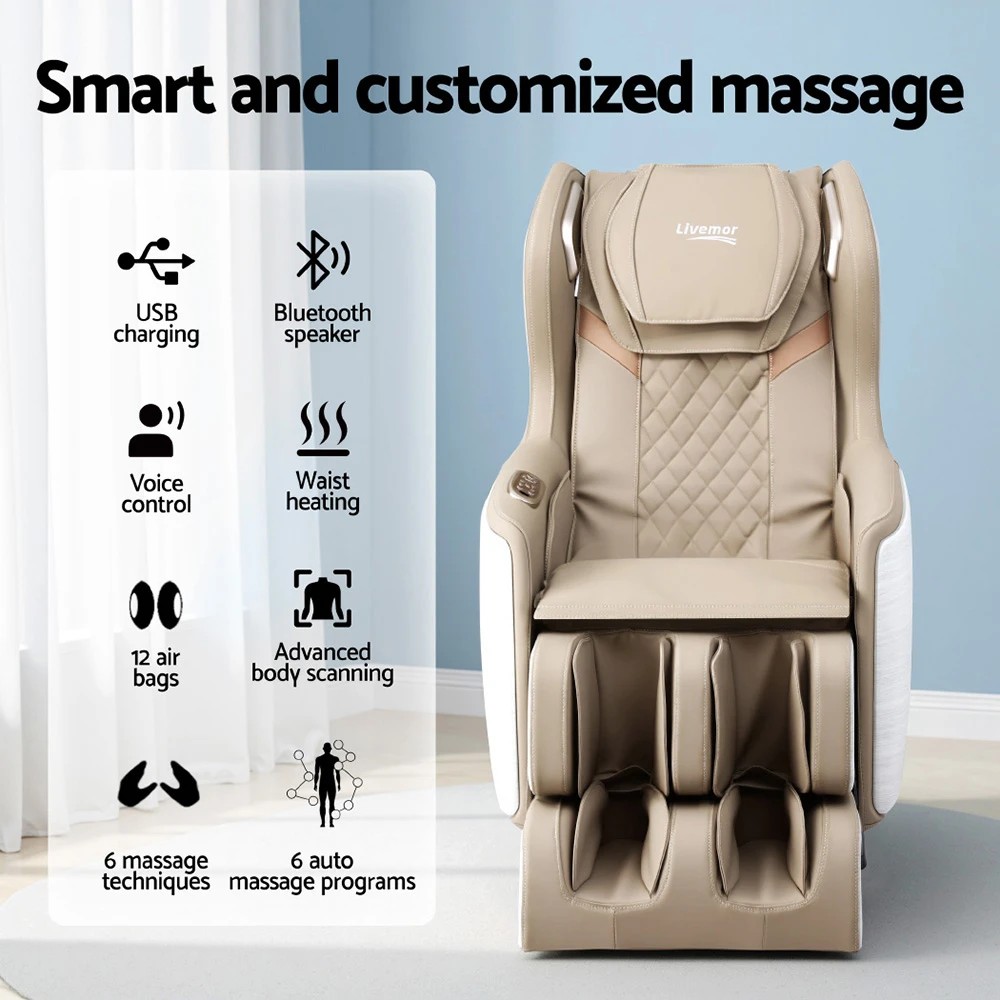 4 Livemor Massage Chair Electric Recliner Home Massager 3D OLIN - Beige, 4 of 9