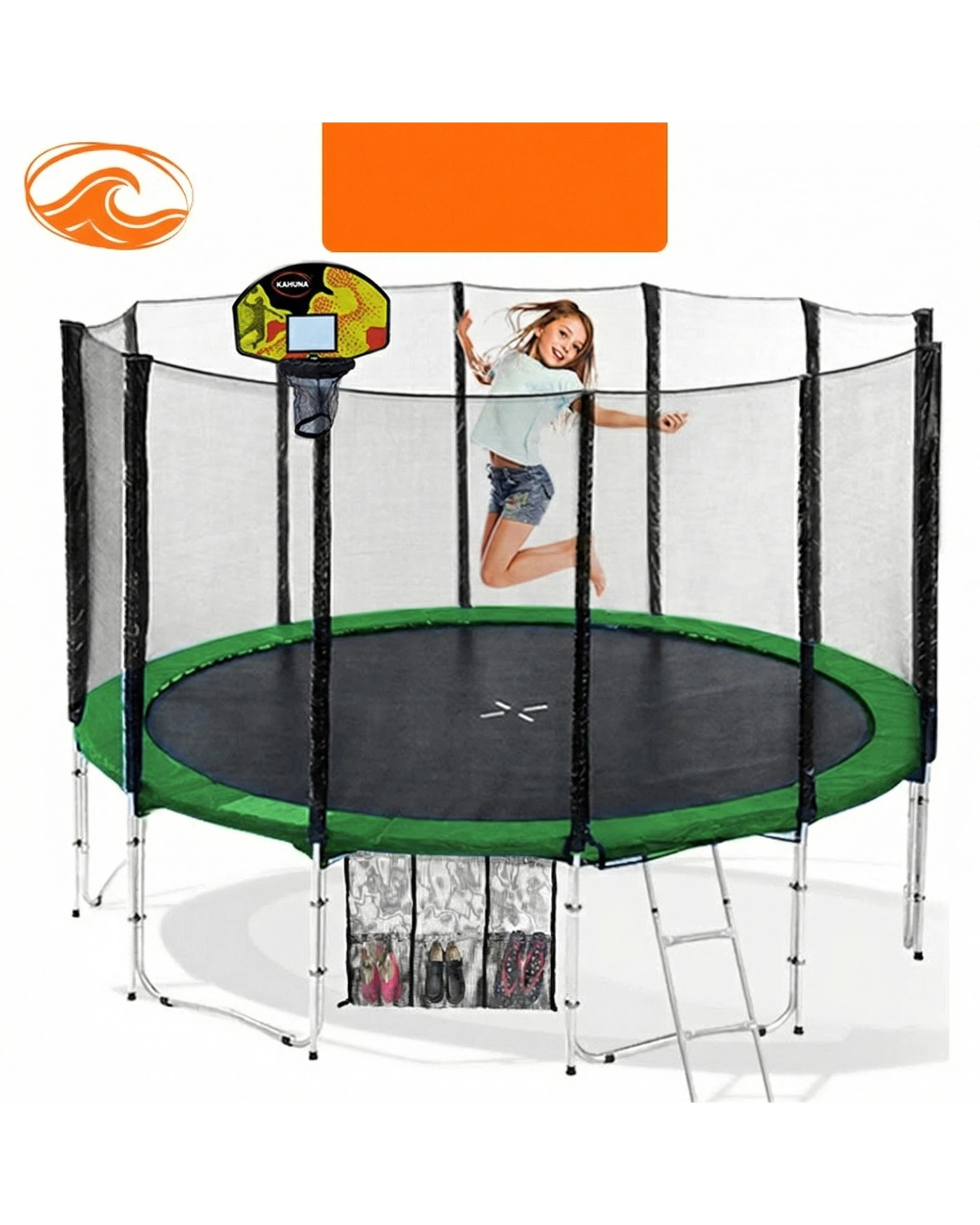 9 Kahuna Blizzard 14 ft Trampoline with Basketball Set - Green, 9 of 10