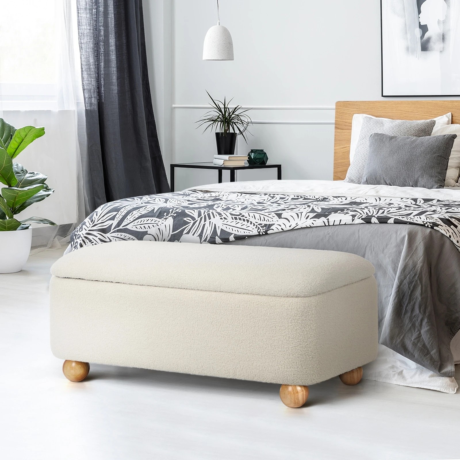 4 Oikiture Storage Ottoman Bench Ball Feet Teddy Boucle - Beige, 4 of 10
