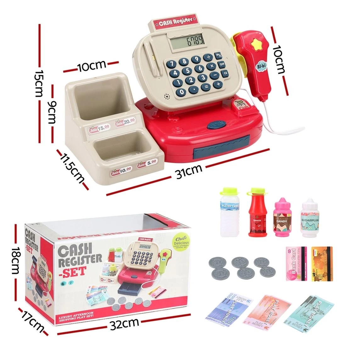 2 Keezi Kids Cash Register Calculator Pretend Play Shops Money Checkout Toys - Multi, 2 of 4