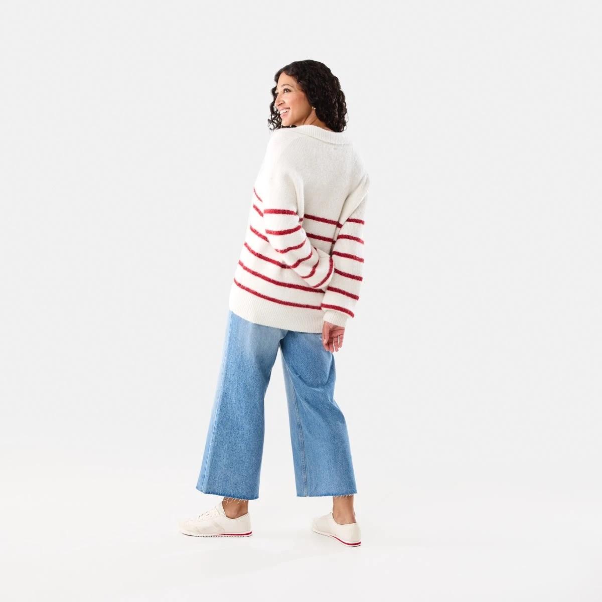 4 Fluffy Knit Polo Jumper Chry Strp, 4 of 10