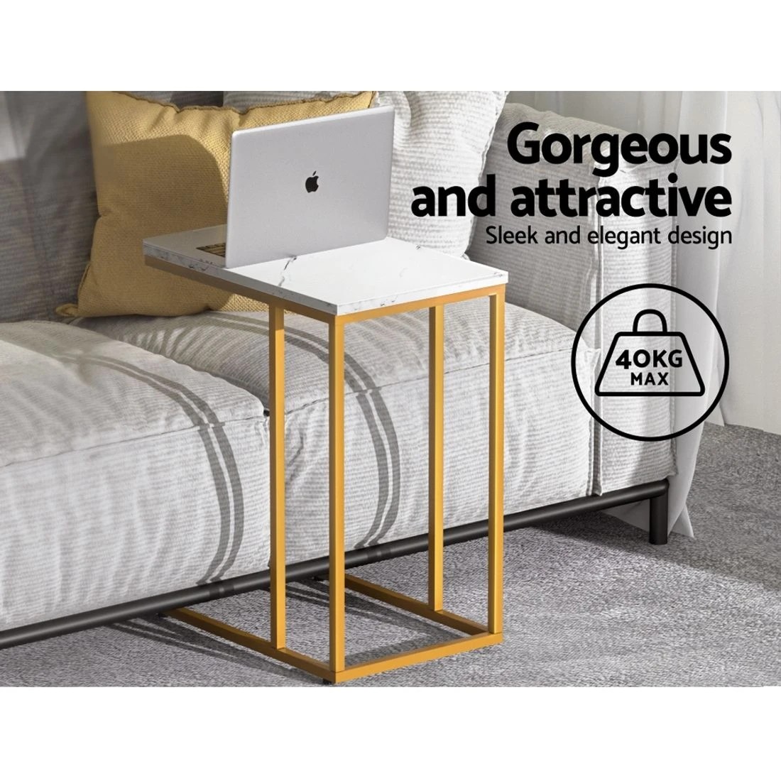 5 Artiss Coffee Table Side Table Marble Effect Emma - White, 5 of 7