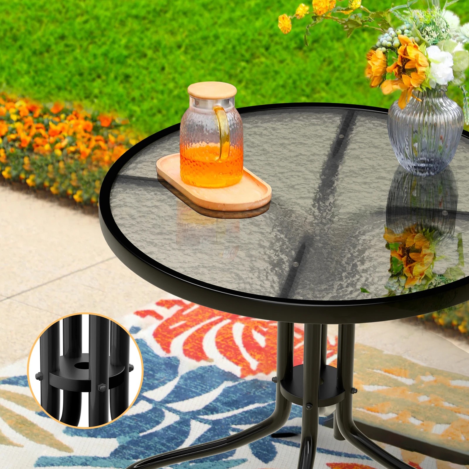 6 Alfordson Outdoor Furniture Set Patio Side Table Lounge Chair Glass Wicker - Black Grey, 6 of 10