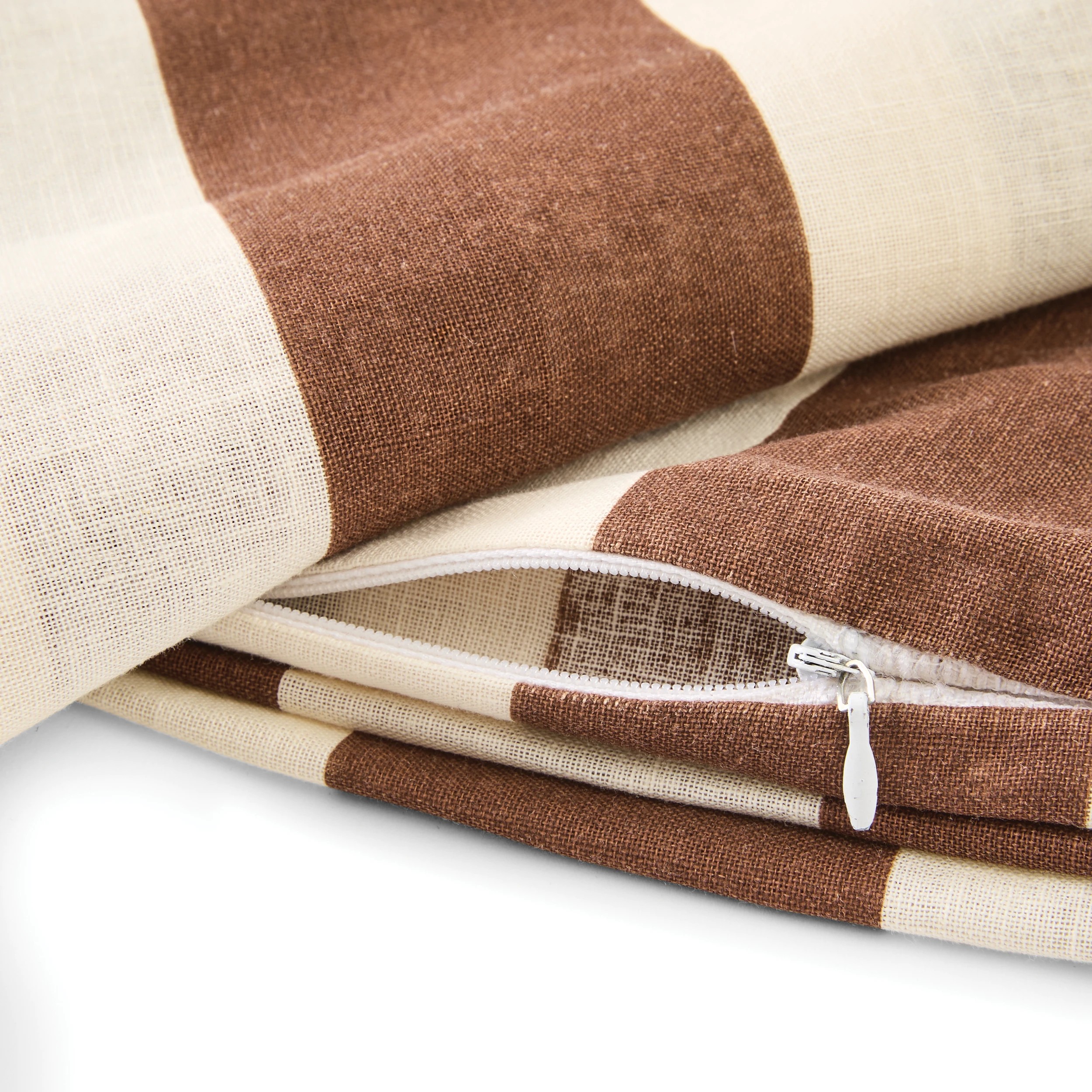 4 Stripe Linen Cotton Quilt Cover Set - Super King Bed, Chocolate, 4 of 7