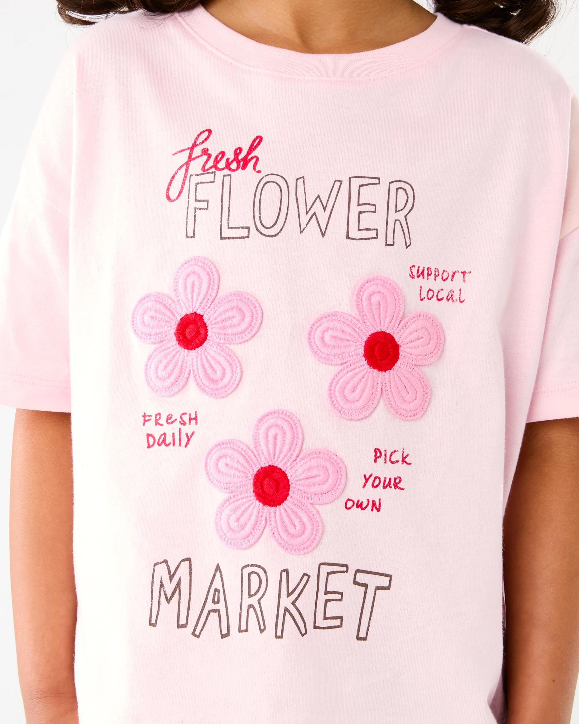 6 Short Sleeve Oversized Embroidered T-shirt Pnk Floral, 6 of 6