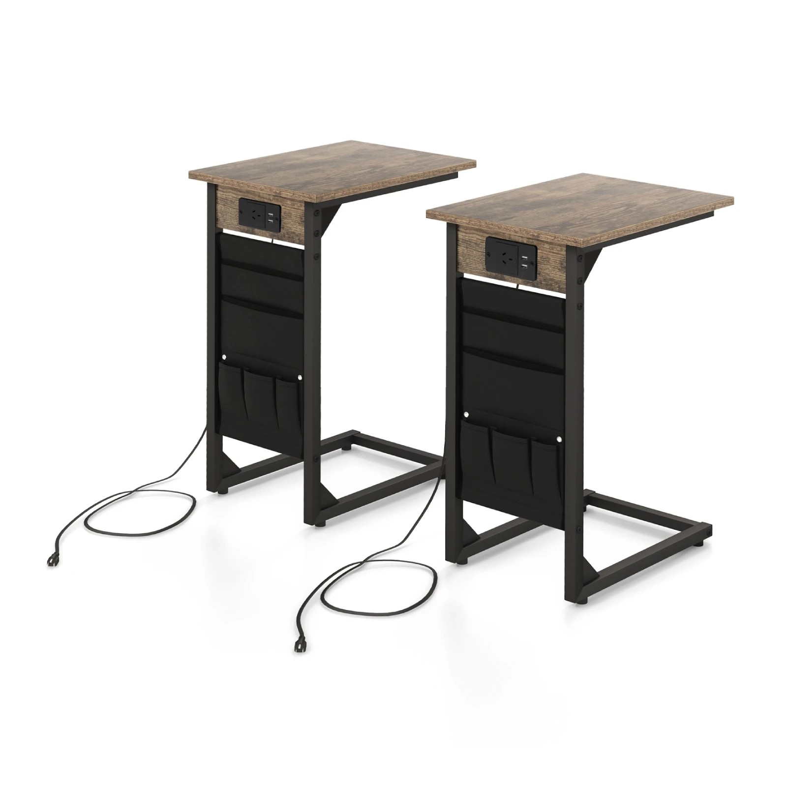 1 Costway 2 x C-Shaped Side End Table w/2 USB Ports & 1 Outlets, 1 of 10