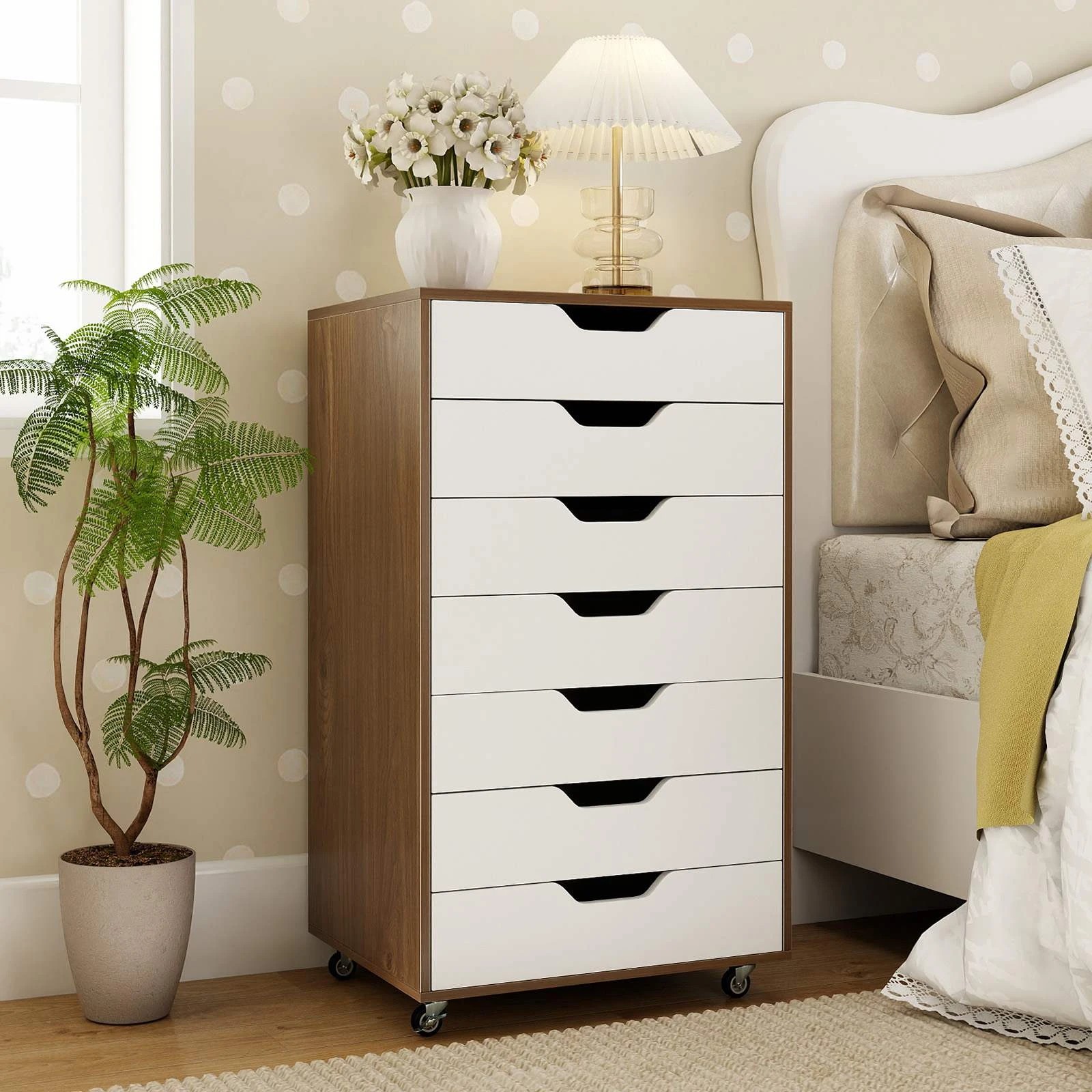 2 Costway 7 Drawer Mobile File Cabinet Rolling Storage Drawer Chest for Home Office - Natural, 2 of 3