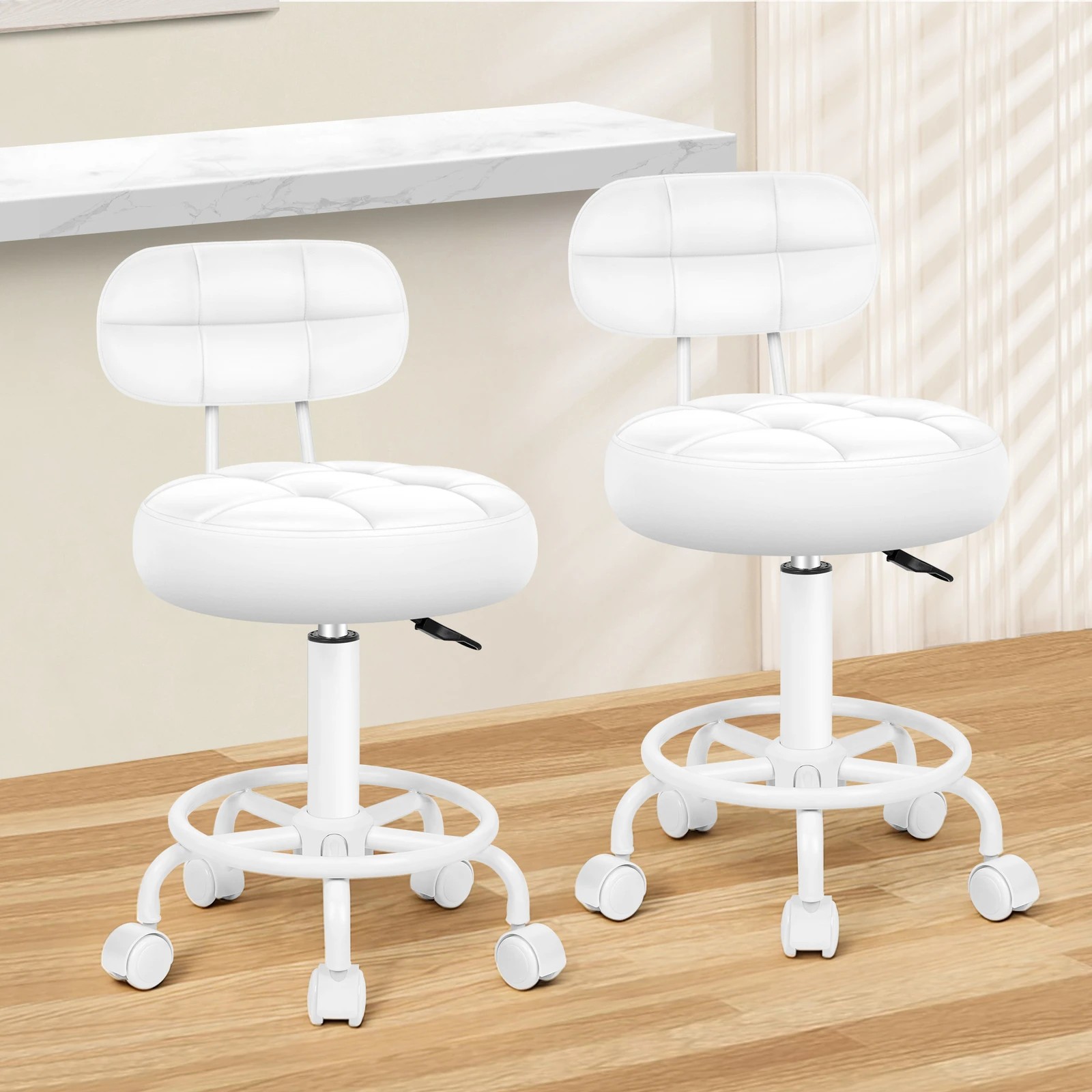 6 Alfordson 2x Salon Stool Backrest Swivel Barber Hair Dress Chair Riley - White, 6 of 7