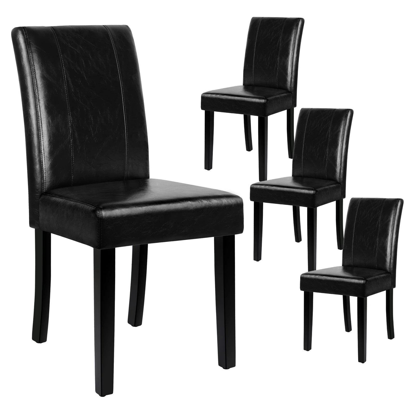 1 Alfordson 4x Dining Chairs Cafe Kitchen High-Back Chair Glossy PU Leather - Black, 1 of 10