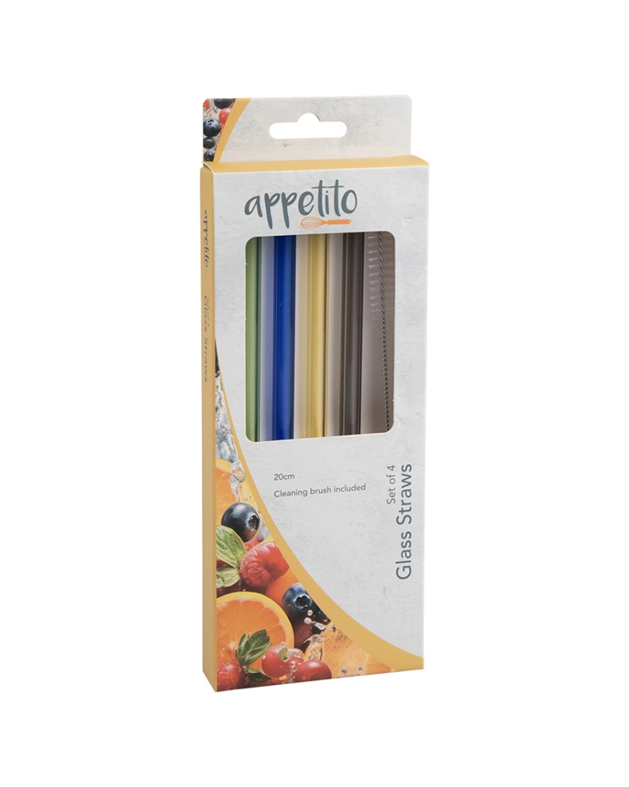2 Appetito 3x 4pc Borosilicate Glass Straw Set Straight 20cm - Multi, 2 of 4