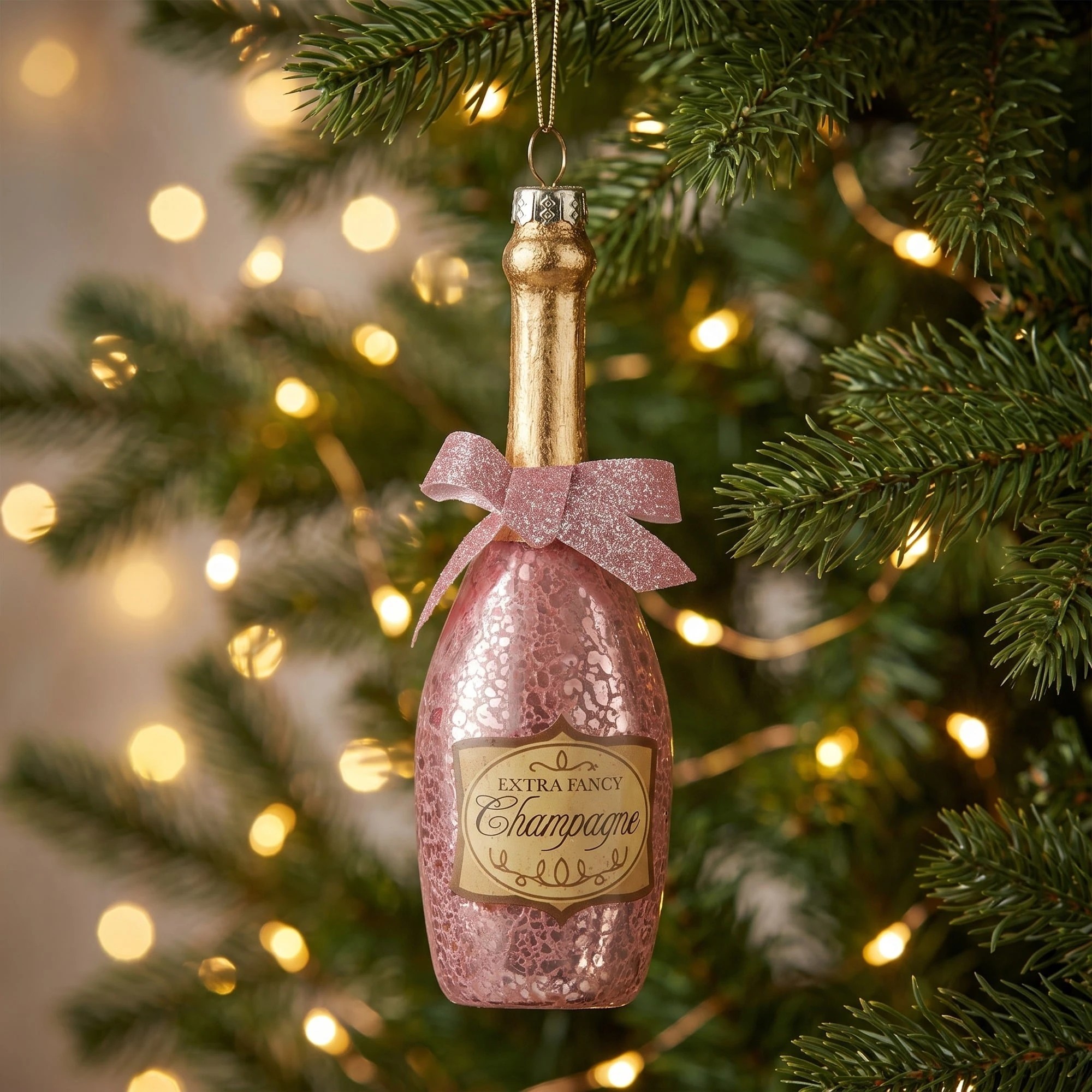 7 Christabelle 6 Pink Glass Christmas Baubles Champagne Bottle Quirky 14cm Xmas Tree Decorations Hanging Ornaments, 7 of 8