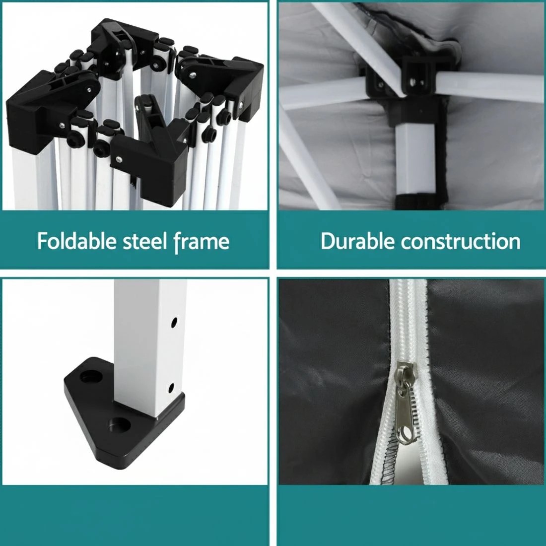 6 Instahut Gazebo 3x3 Pop Up Marquee Folding Tent Wedding Gazebos Camping Outdoor Shade Canopy - Grey, 6 of 6