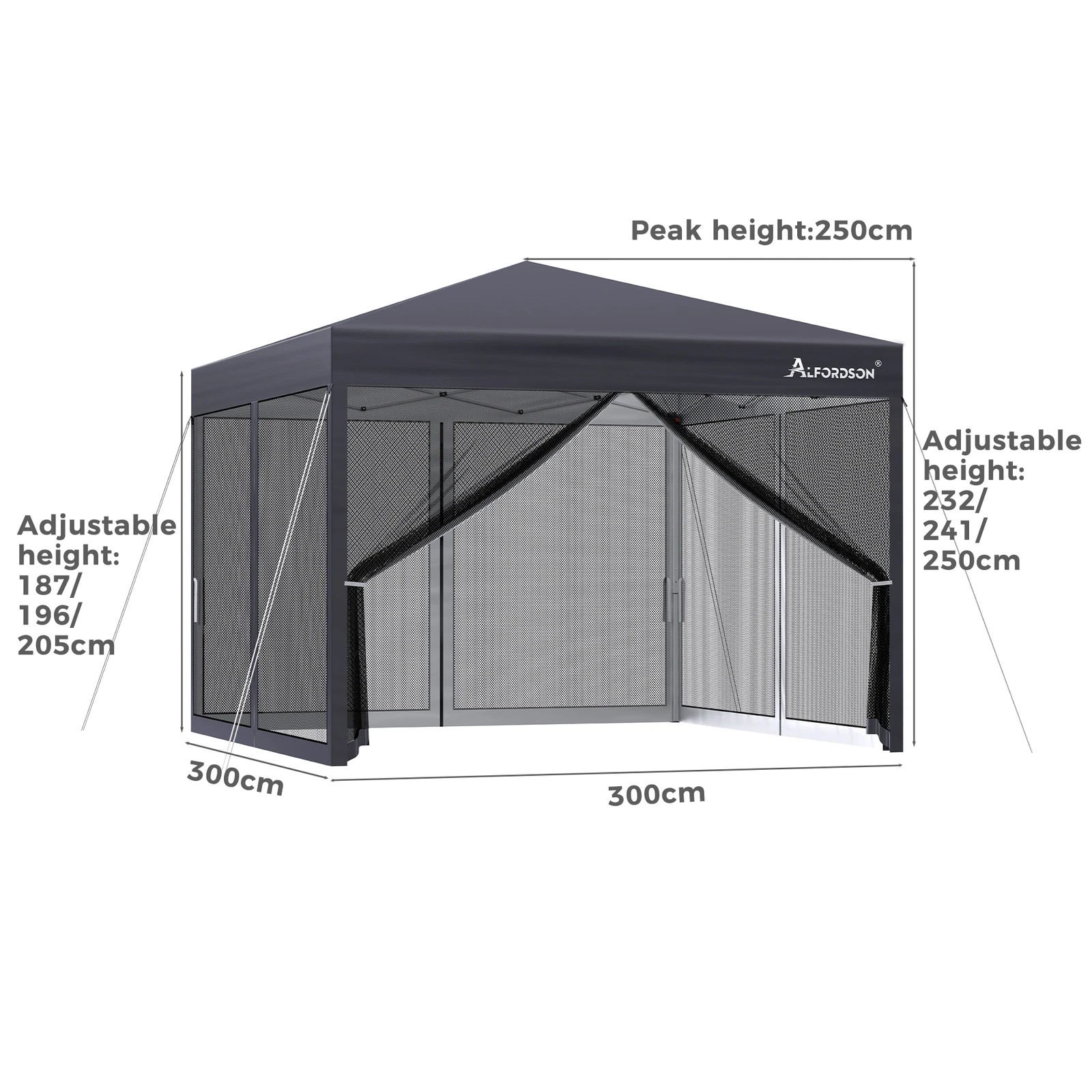9 Alfordson Pop Up Marquee Outdoor Tent Mesh Wall 3x3m Gazebo - Grey, 9 of 10