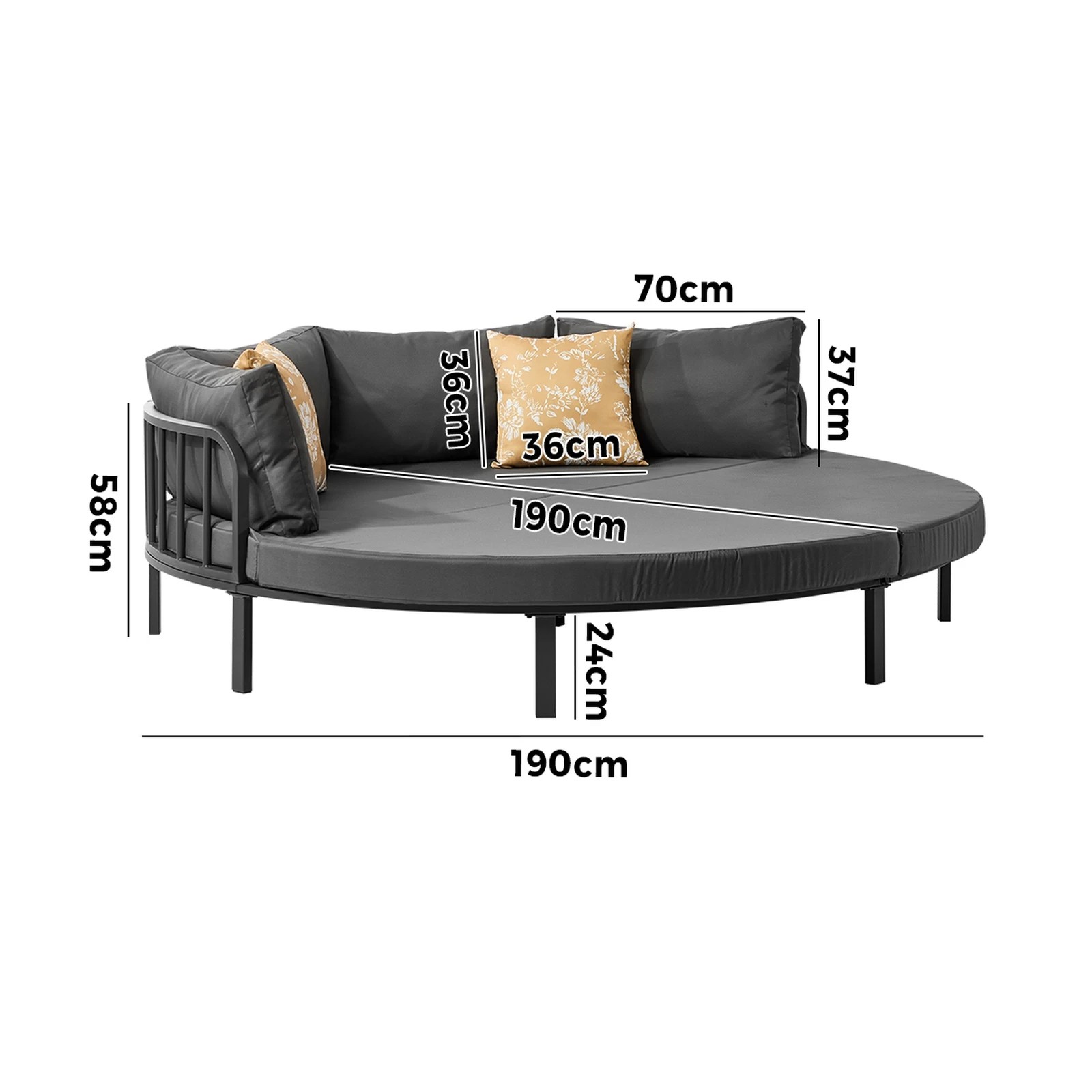 2 Livsip Outdoor Round Daybed Large Sun Lounge Sofa Bed - Grey, 2 of 10