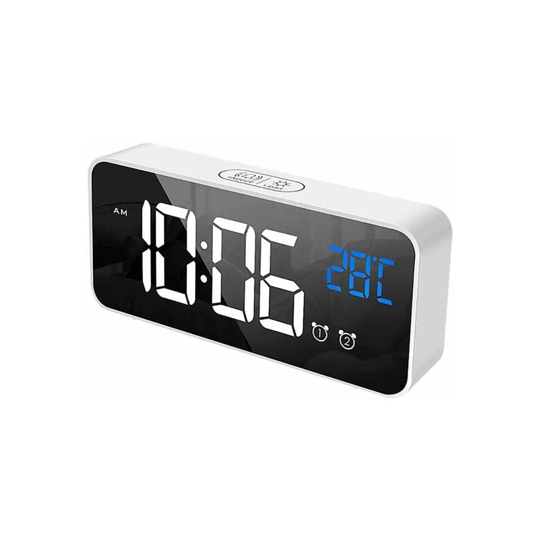 1 TODO LED Digital Alarm Clock Temperature Music Alarm USB Rechargeable - White, 1 of 2