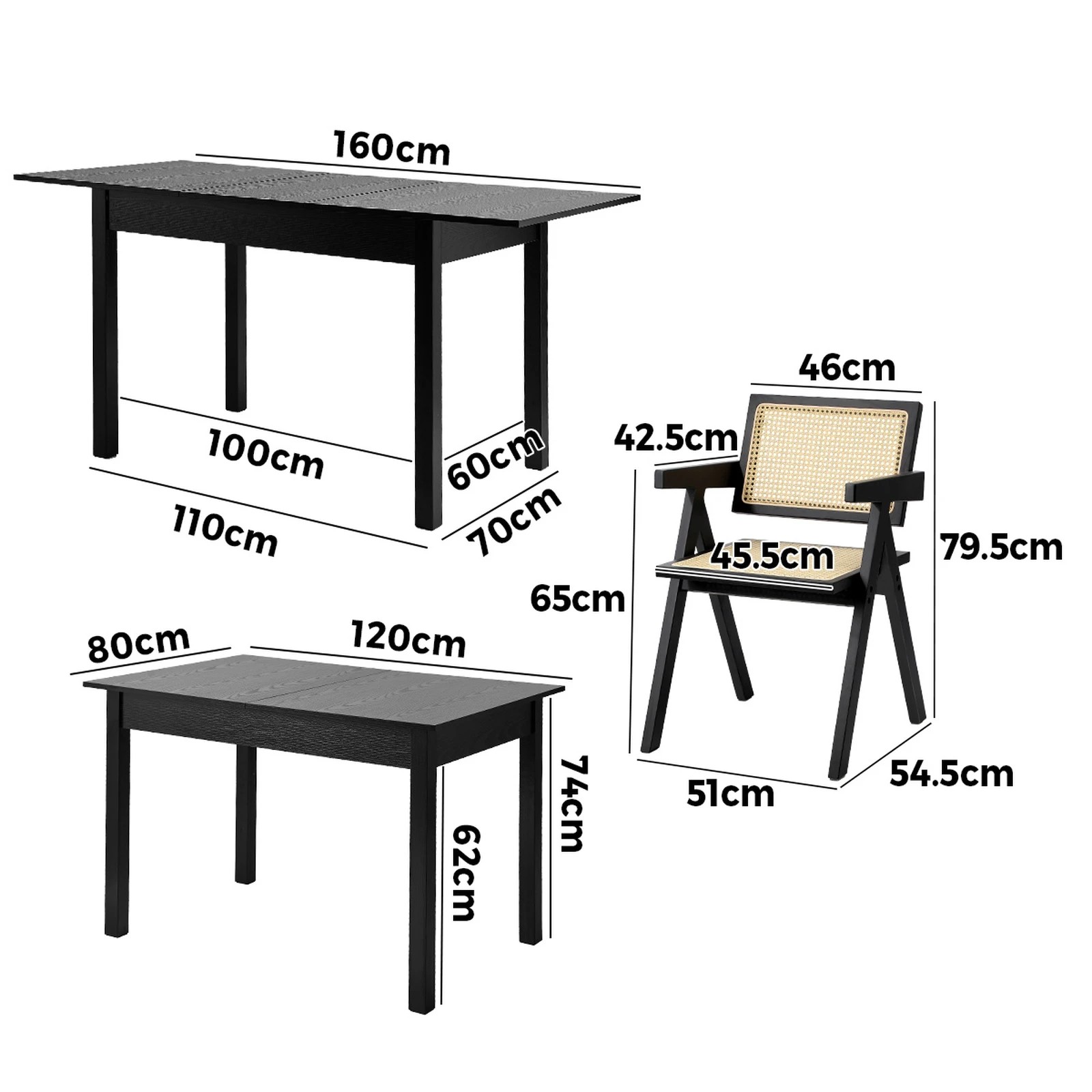 2 Oikiture 7pc Extenable Dining Table and Chairs Wooden Dining Set Ratten - Black, 2 of 10