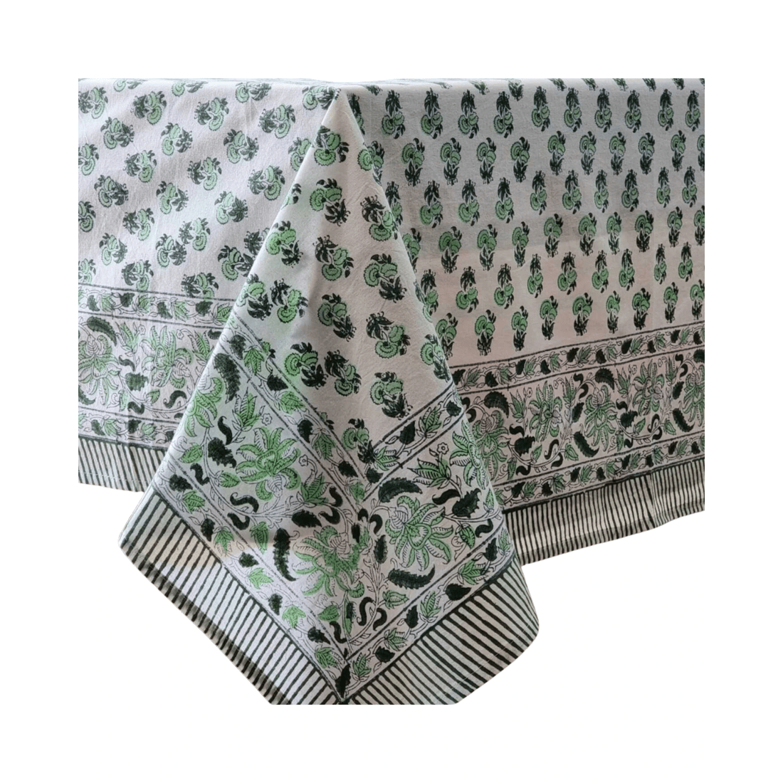 1 Kolka Rosemary Hand Block-Printed Cotton Tablecloth - Green, 1 of 6
