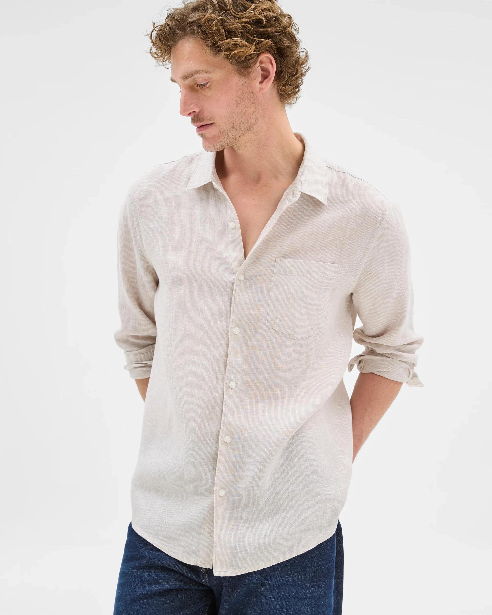 1 Target European Linen Long Sleeve Textured Shirt LIGHT STONE, 1 of 10