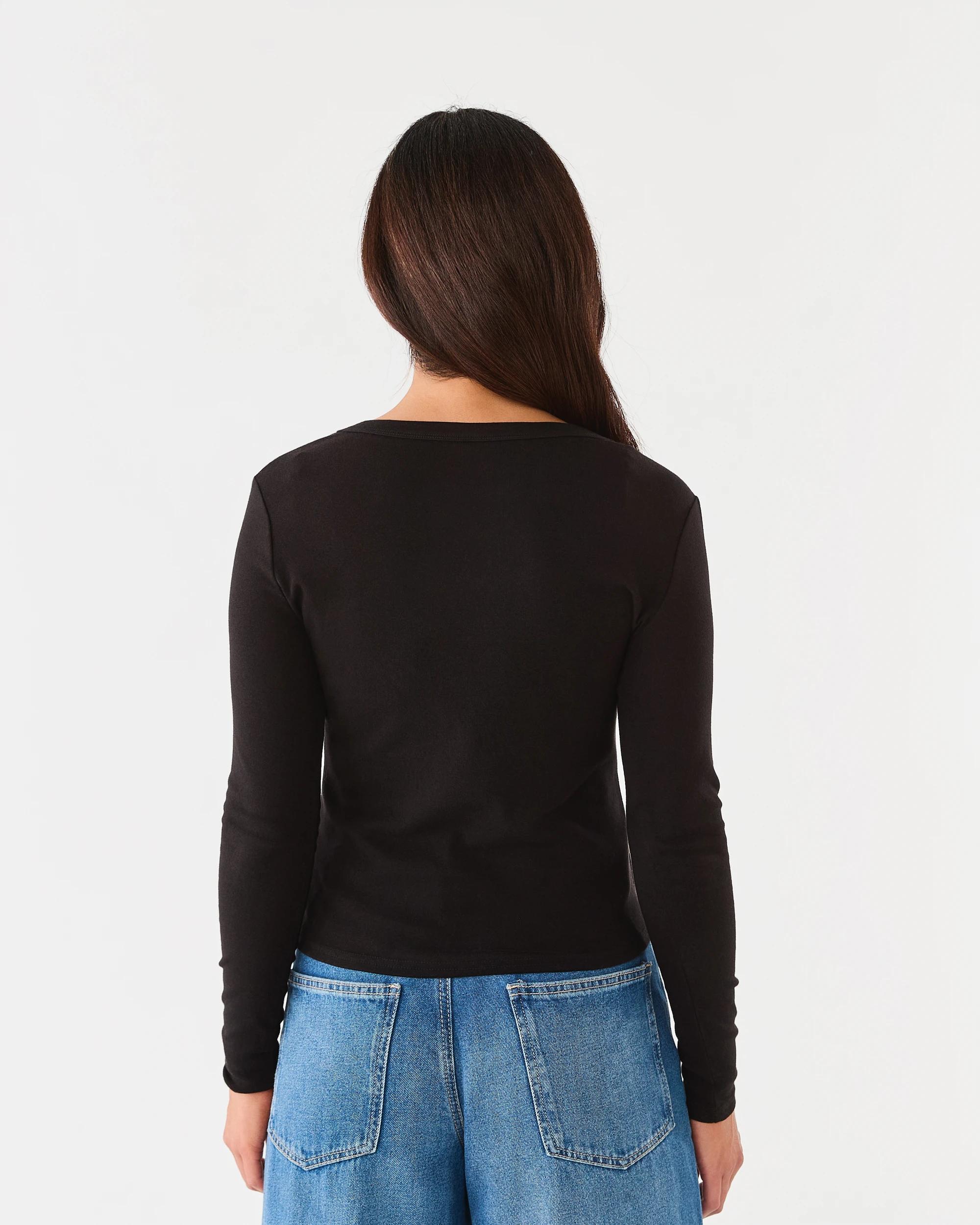 3 Long Sleeve Rib Scoop Neck T-shirt Black, 3 of 5