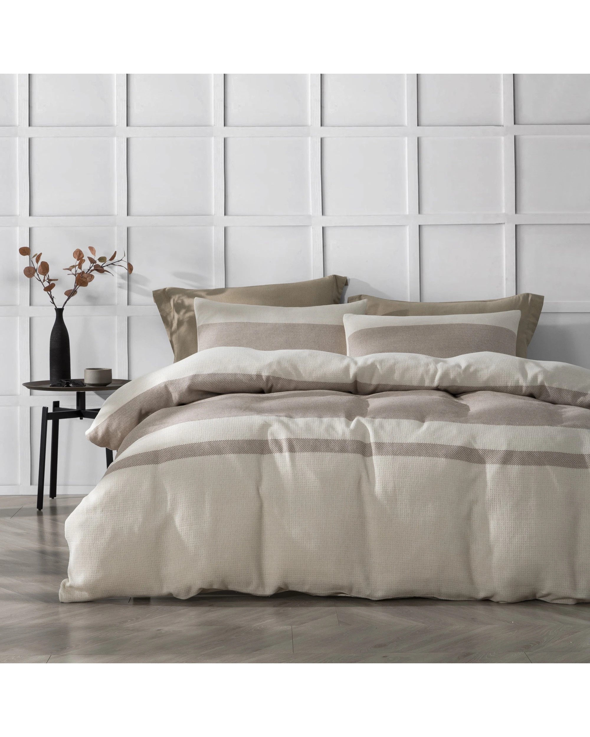 1 Dreamaker 100% Cotton Textured Herringbone Quilt Cover Set - Queen Bed - Natural, 1 of 7