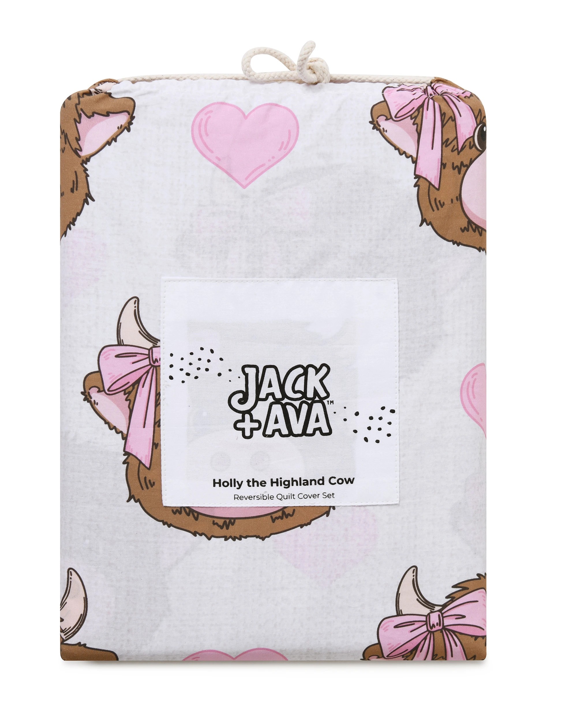 10 Jack & Ava Holly the Highland Cow Kids Cotton Percale Reversible Quilt Cover Set - Double Bed - Pink, 10 of 10