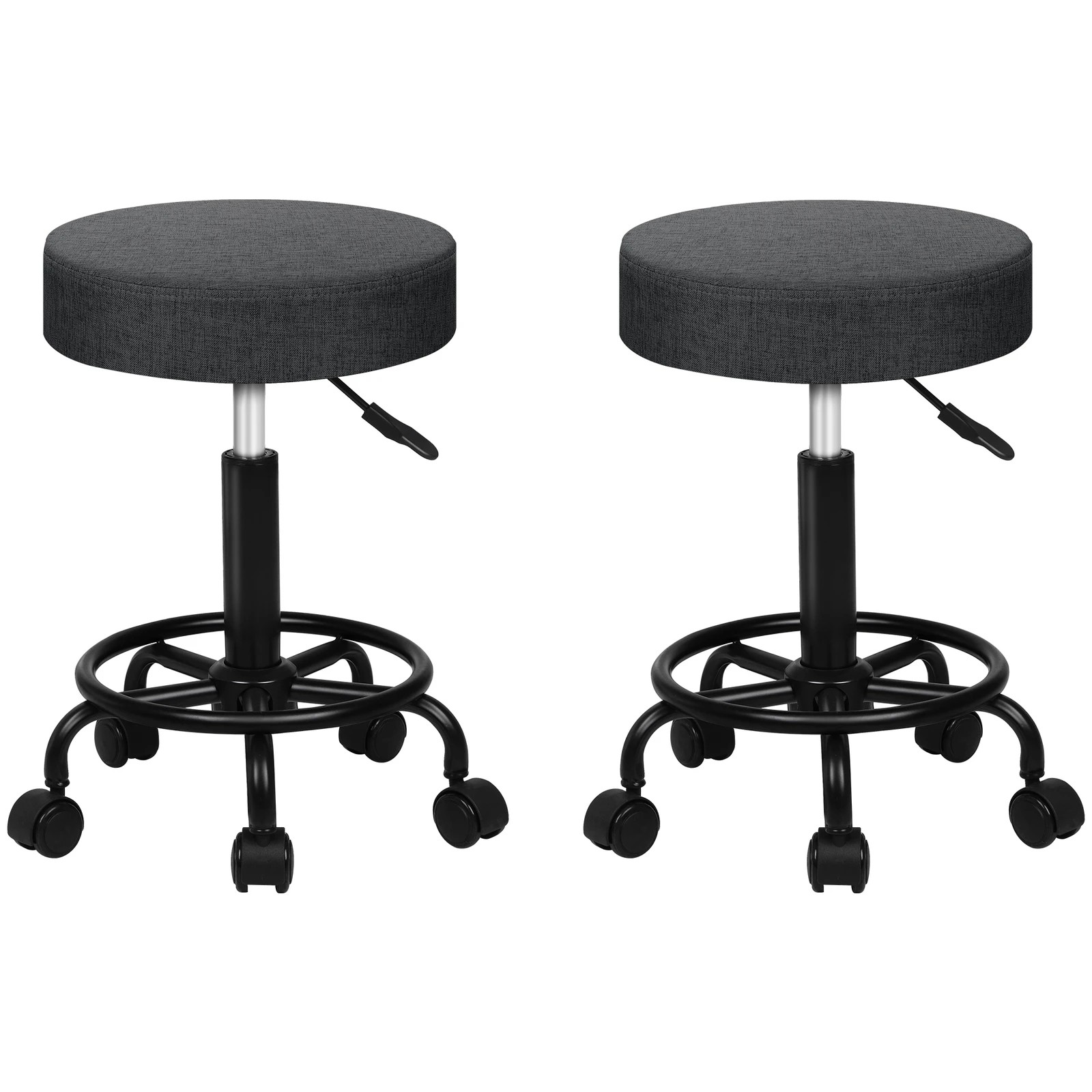 1 Alfordson 2x Salon Stool Round Swivel Barber Hair Dress Chair Fabric - Grey, 1 of 10