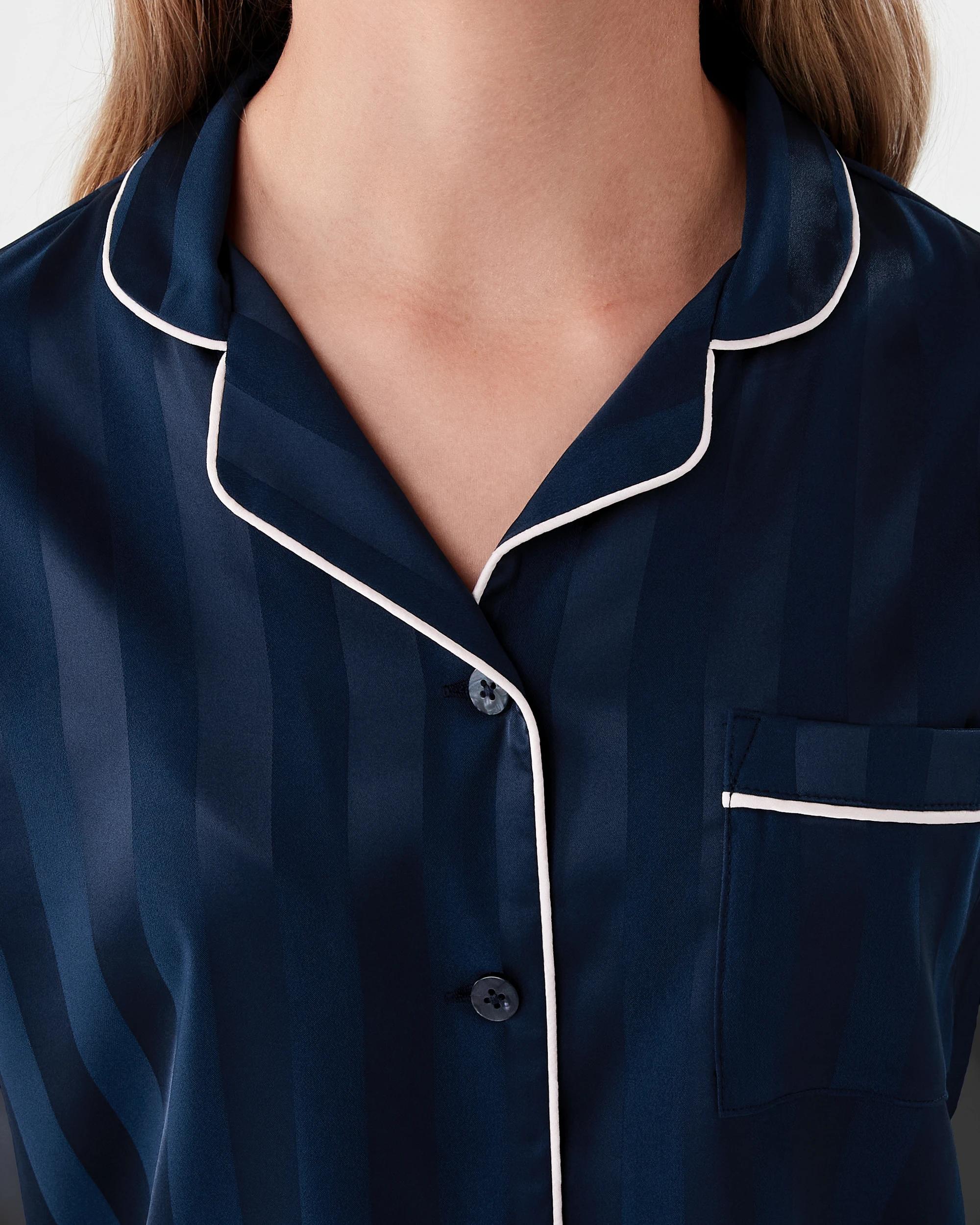 4 Long Sleeve Satin Pyjama Set Dress Navy, 4 of 7