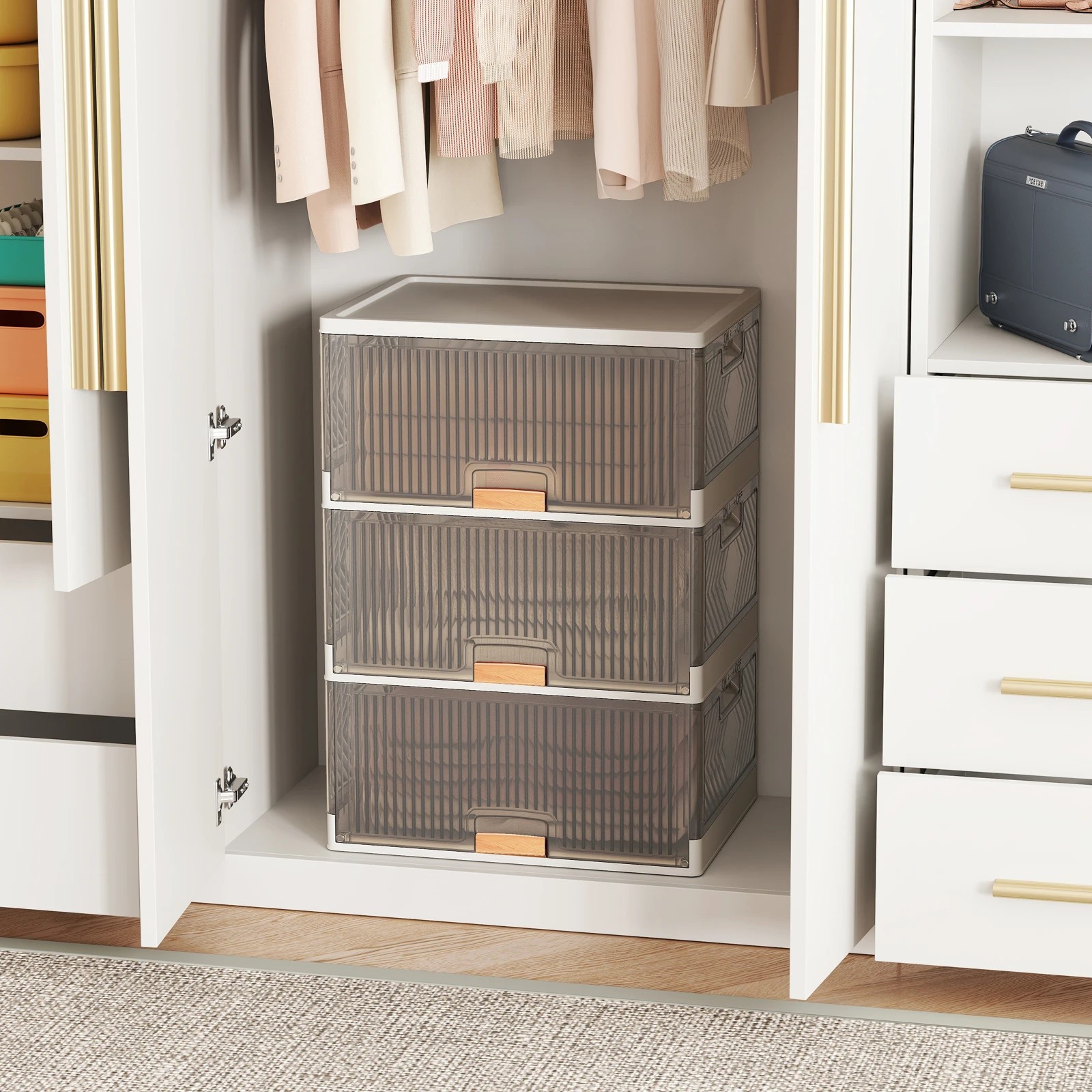 3 Costway 3-Tier Foldable Shoe Boxes Mobile Shoes Rack Organizer w/Flip Doors Storage Cabinet, 3 of 5