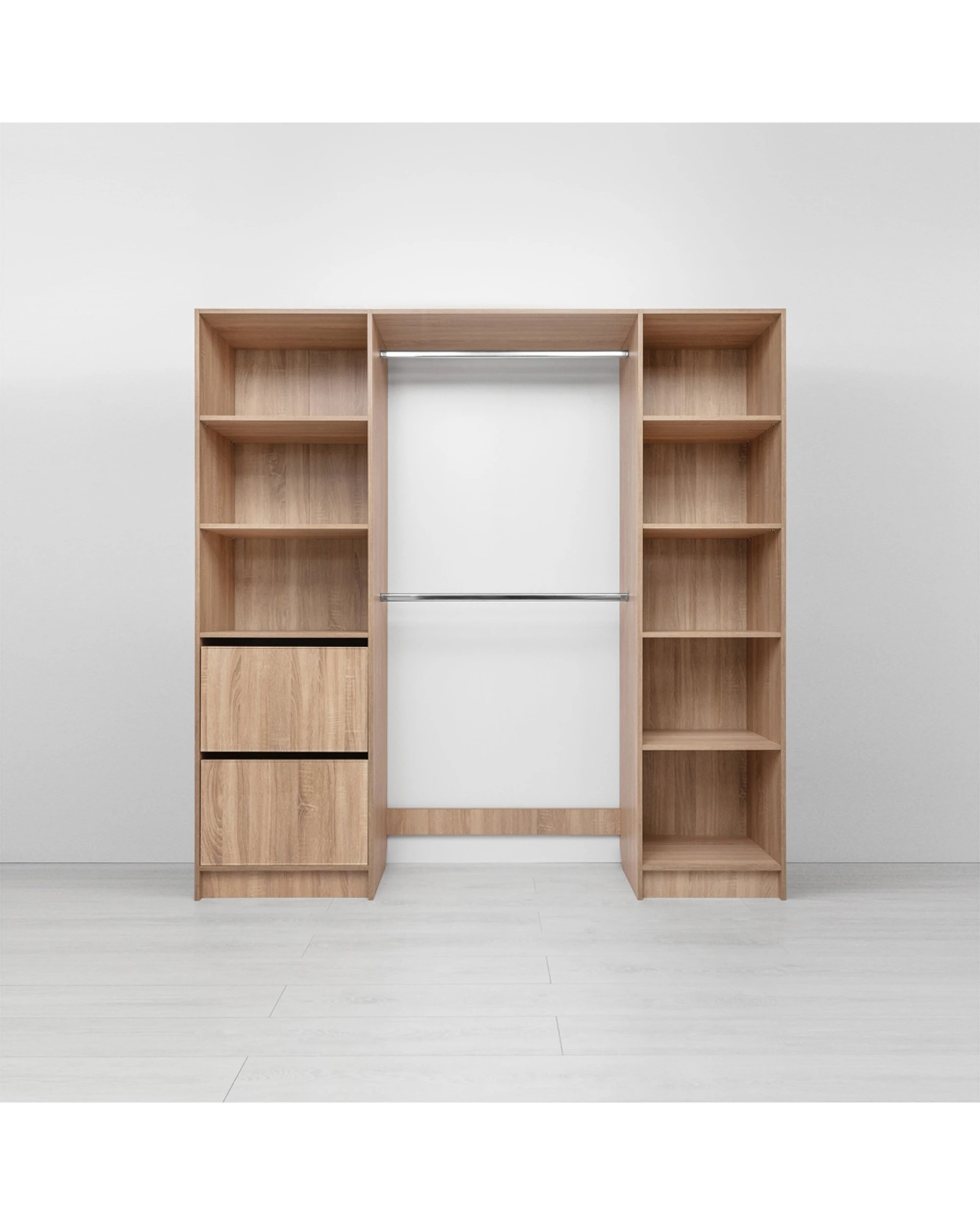 6 European Cabinetry Basel Walk In Wardrobe Kit Slim Shaker Panel Swiss Krono Boards Oak - Natural, 6 of 7