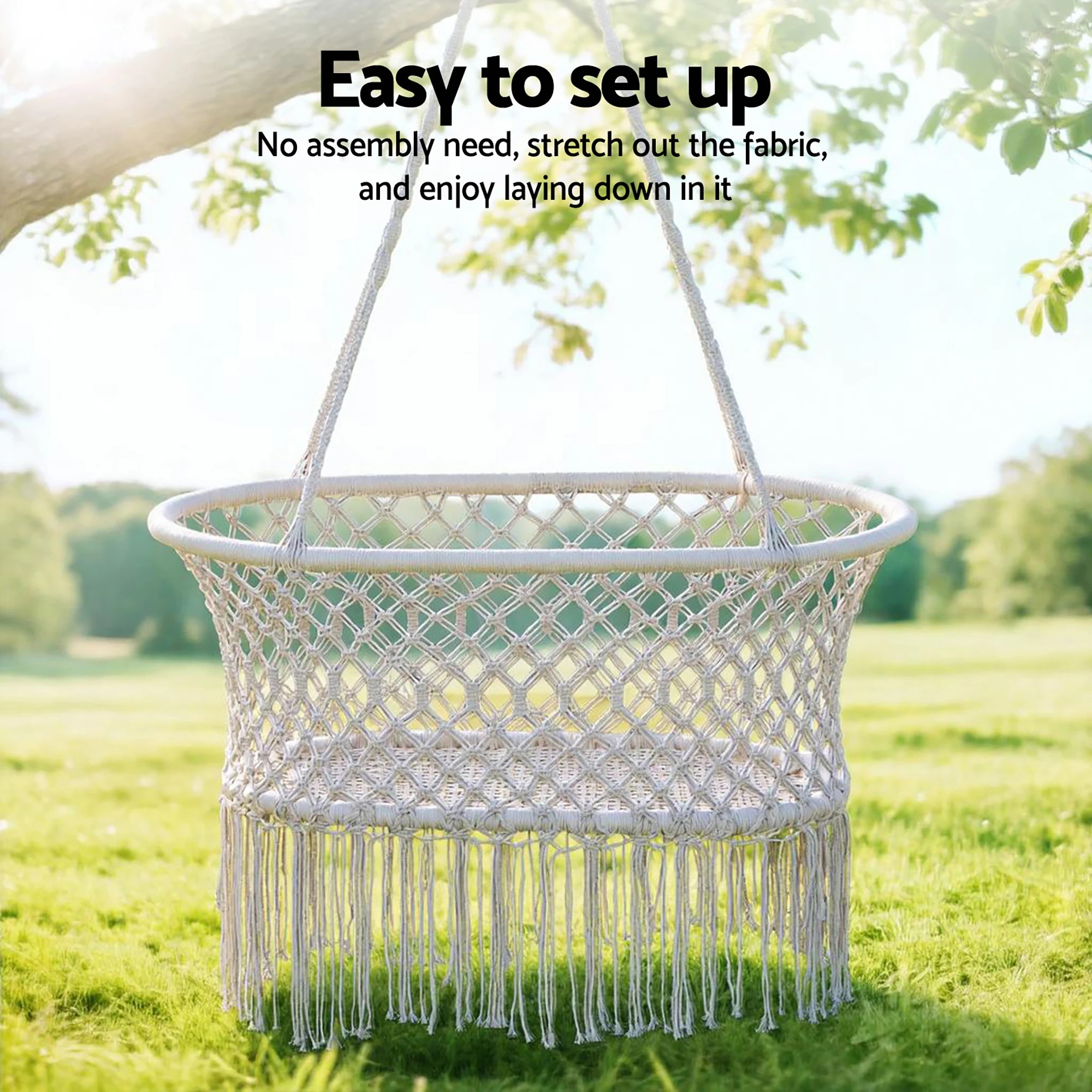 5 Gardeon Hammock Chair Cotton Swing Chair Outdoor Indoor - Beige, 5 of 6