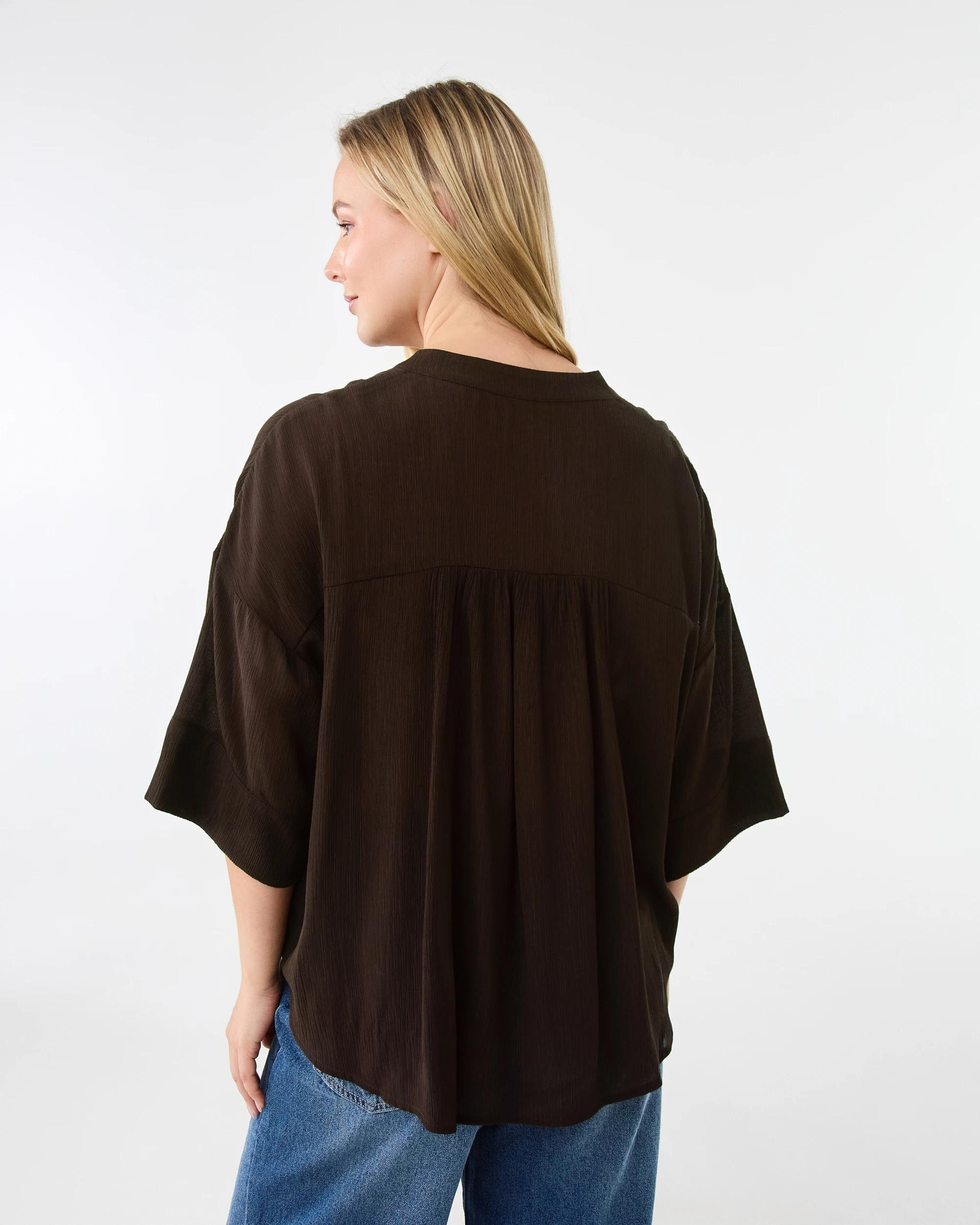 3 Short Sleeve Dolman Button Detail Shirt Melt Brown, 3 of 6