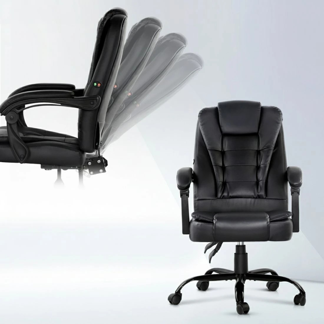 4 Artiss Massage Office Chair Executive Computer Gaming Chairs PU Leather - Black, 4 of 6