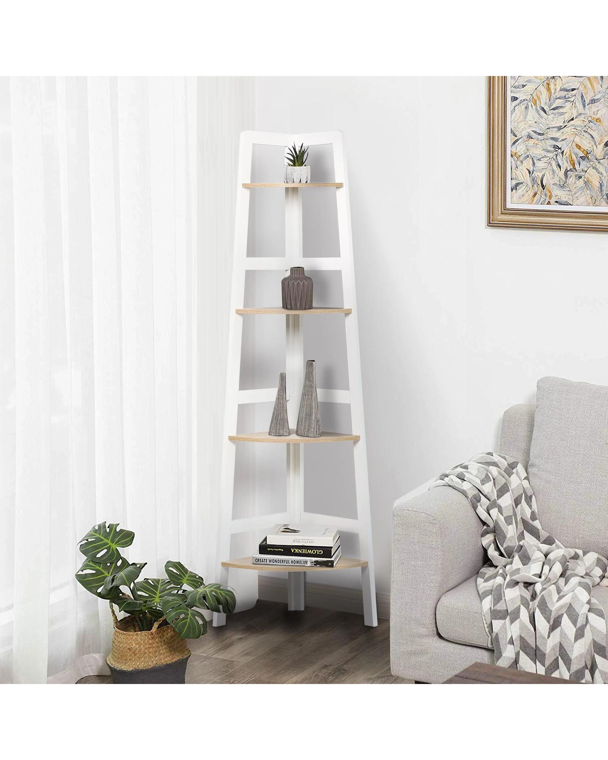 10 Hawaii 4 Tier Display Ladder Corner Shelf Rack White, 10 of 10