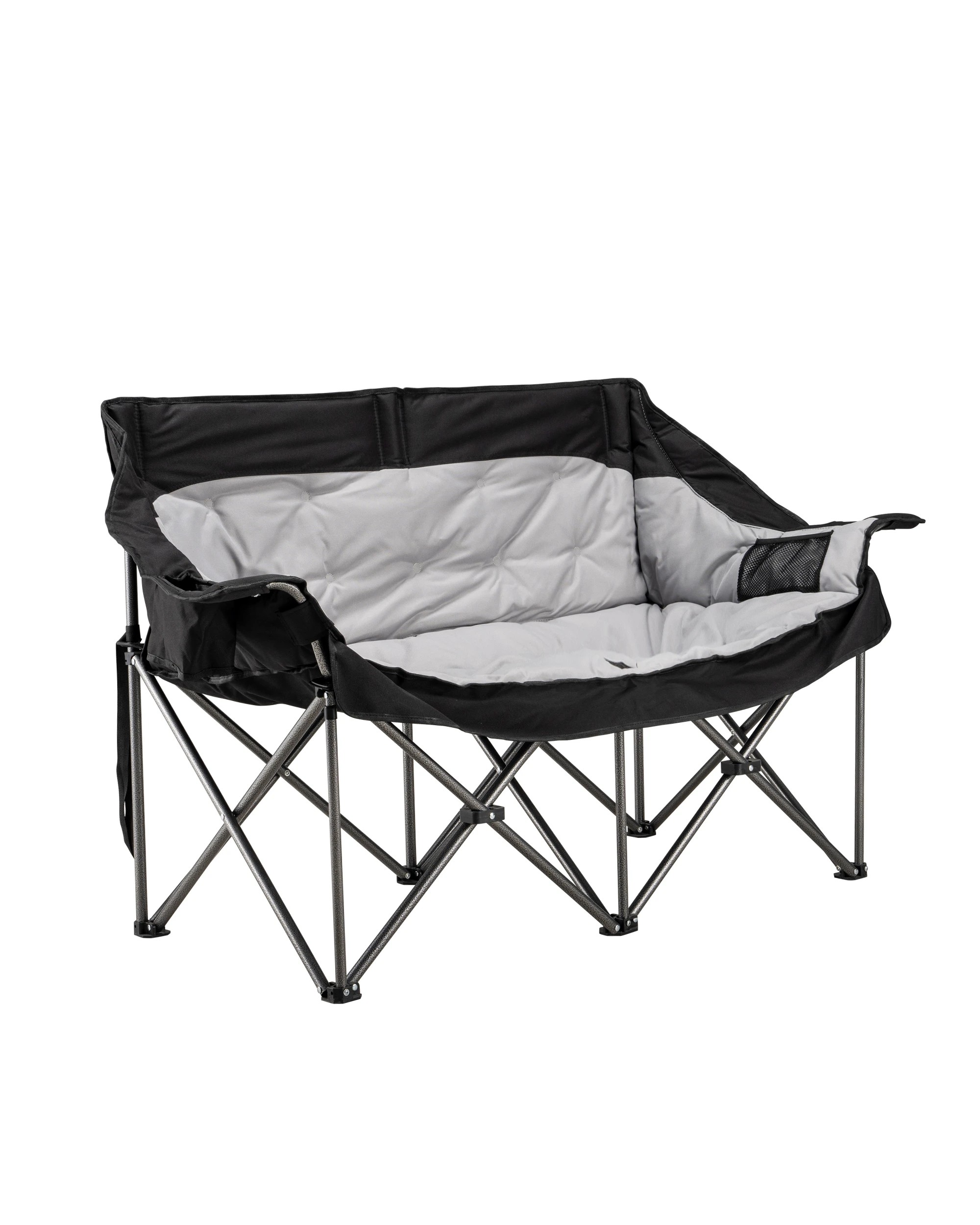 3 San Hima Folding Double Camping Chair 295KG Padded W/ Cup Holders & Pocket Black, 3 of 9