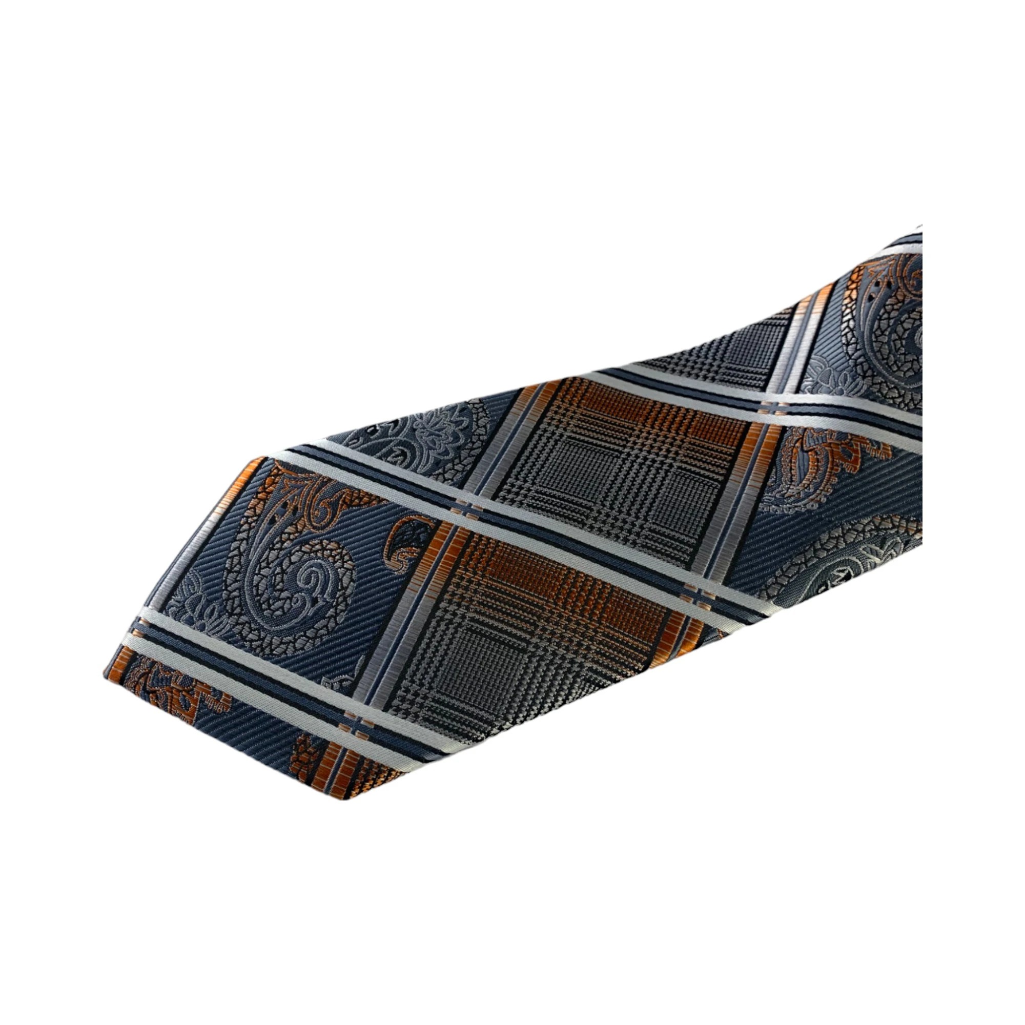 4 Zasel Mens Silver, Black & Orange Patterned 8cm Neck Tie - Multi, 4 of 6