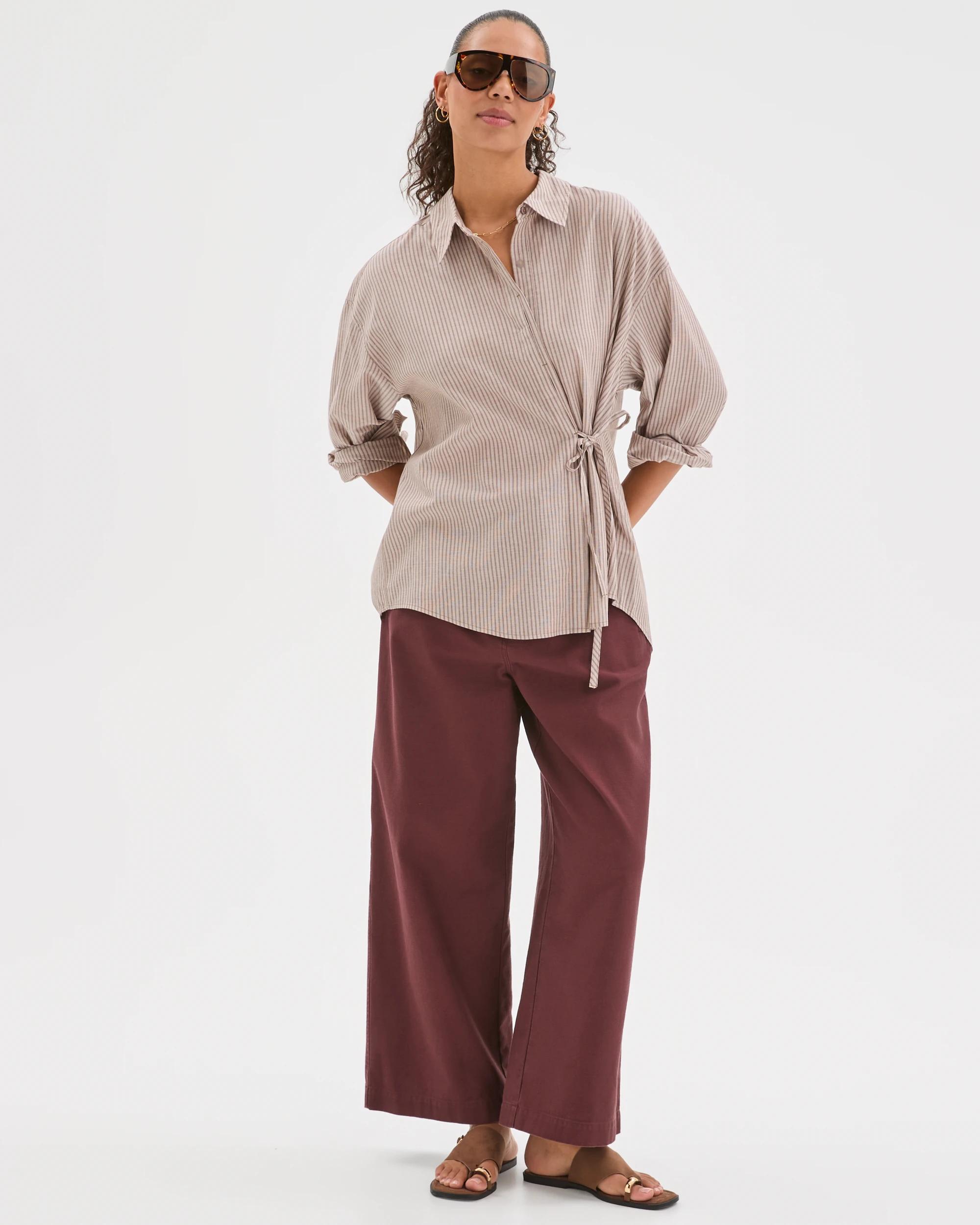 2 Target Woman Australian Cotton Wide Leg Textured Pants CHOCOLATE PLUM, 2 of 6