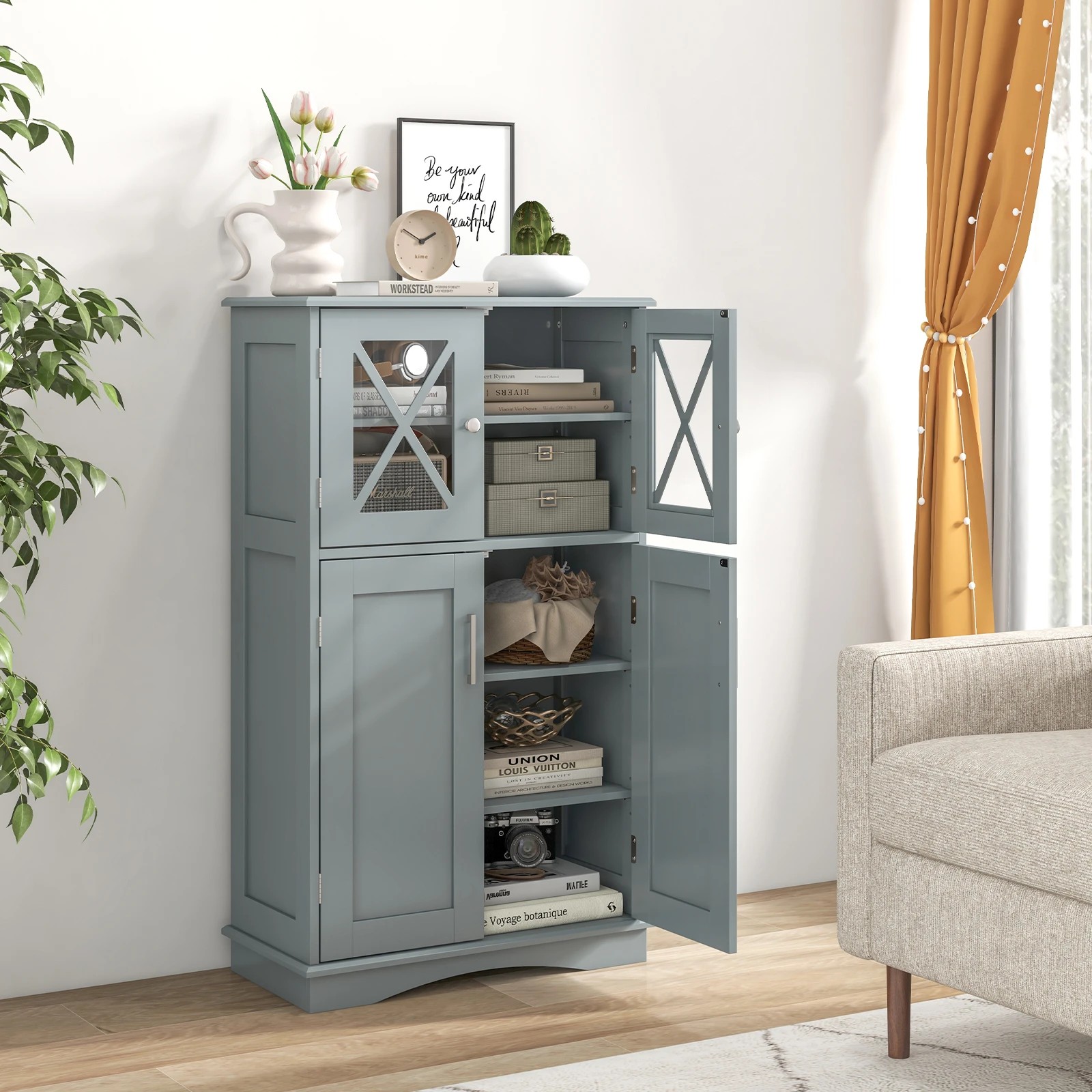 2 Costway Freestanding Bathroom Storage Cabinet Linen Organizer w/Adjustable Shelf, 2 of 5